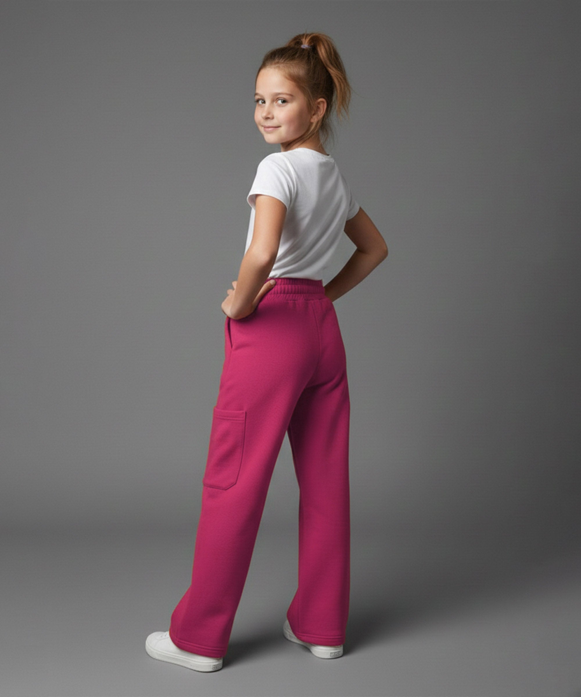 Girls Cotton Korean Cargo Pants | Elastic Waist Wide Leg
