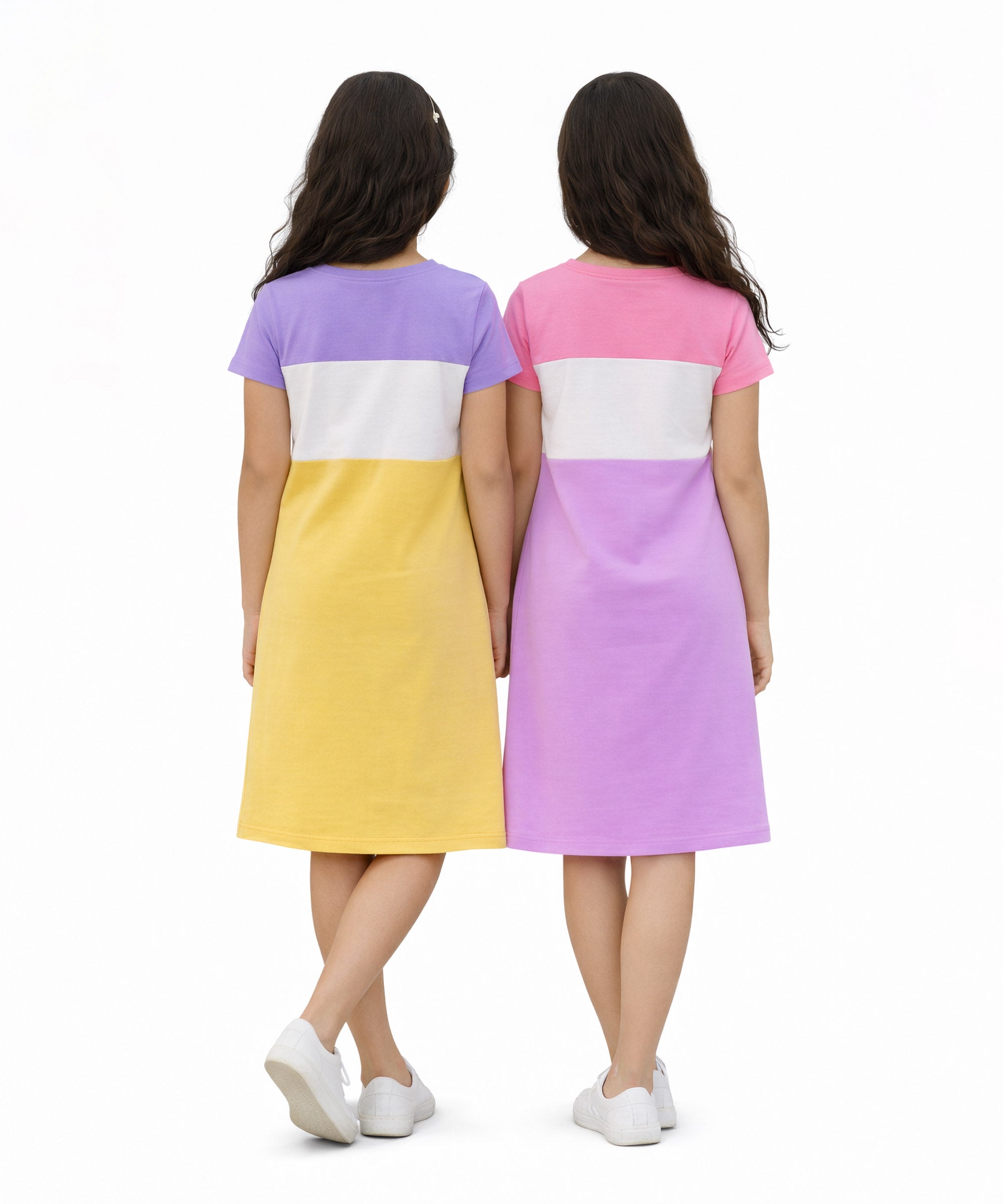 Girls Cotton Knee-Length T-Shirt Dress | Pack of 2