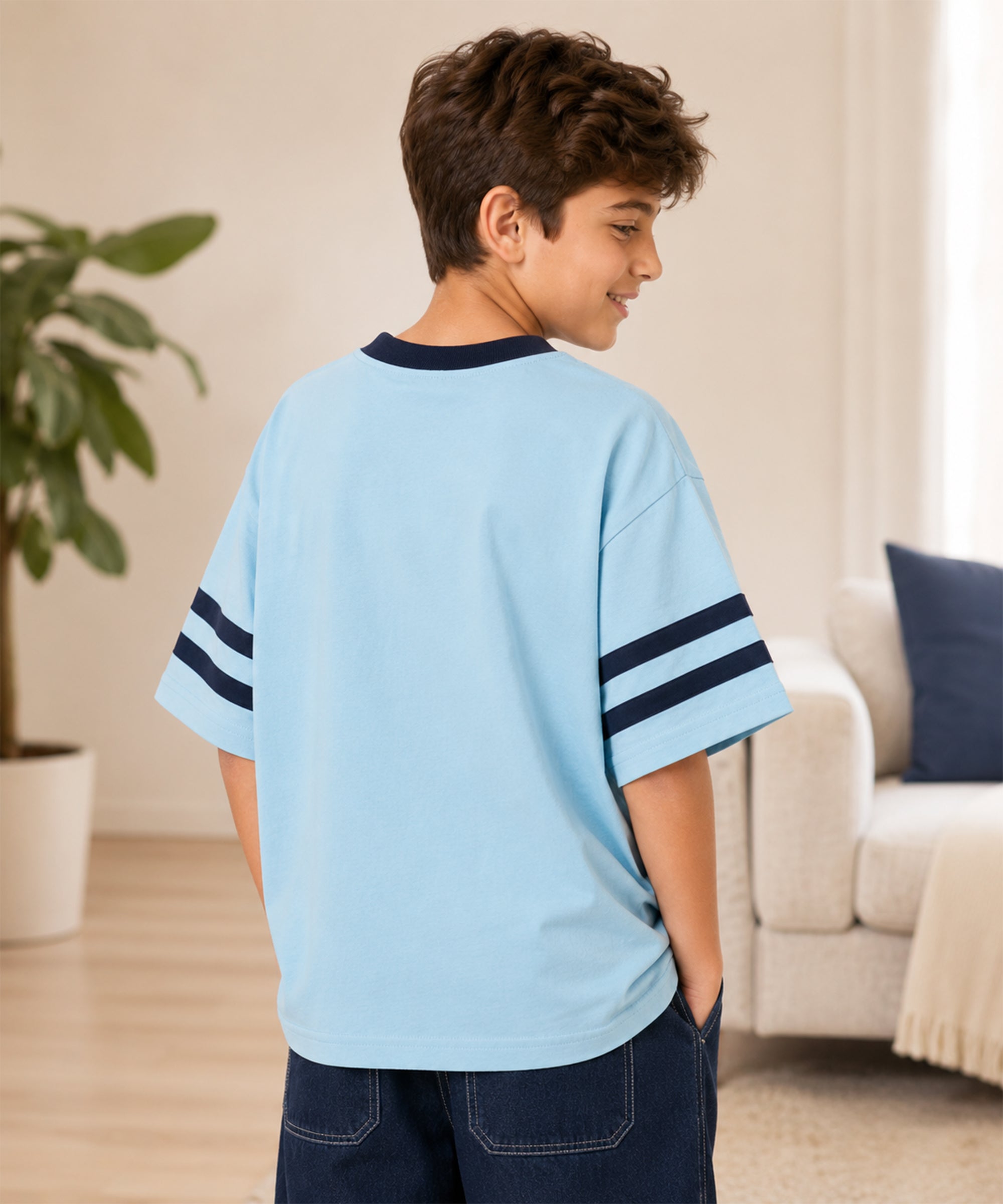 Boys Premium Cotton Oversized Printed T-Shirt | Sky Blue