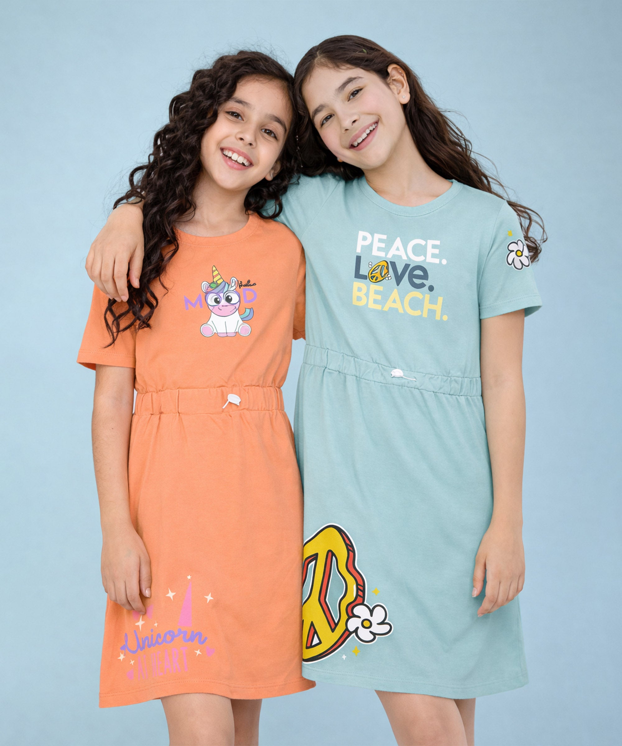 Girls Cotton Printed Long Tops | Regular Fit Round Neck Short Sleeve - Pack of 2