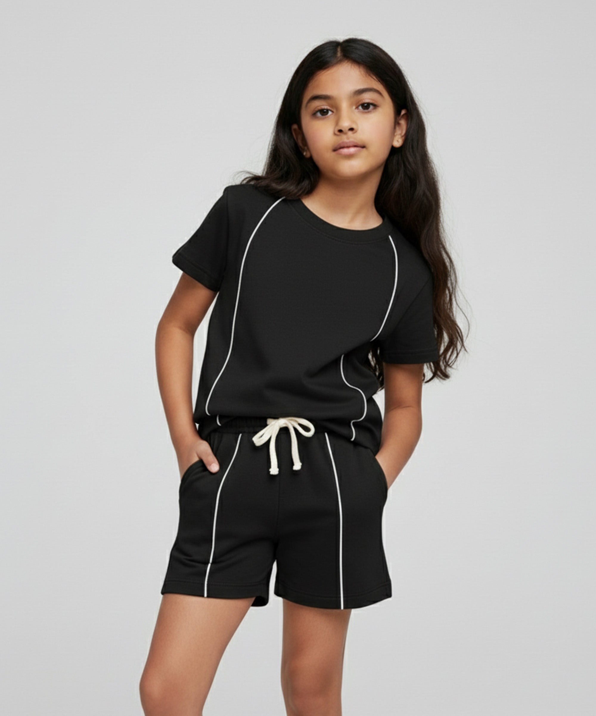 Girls Premium Cotton Oversized Co-Ord Set | Solid T-Shirt & Shorts | Pack of 1