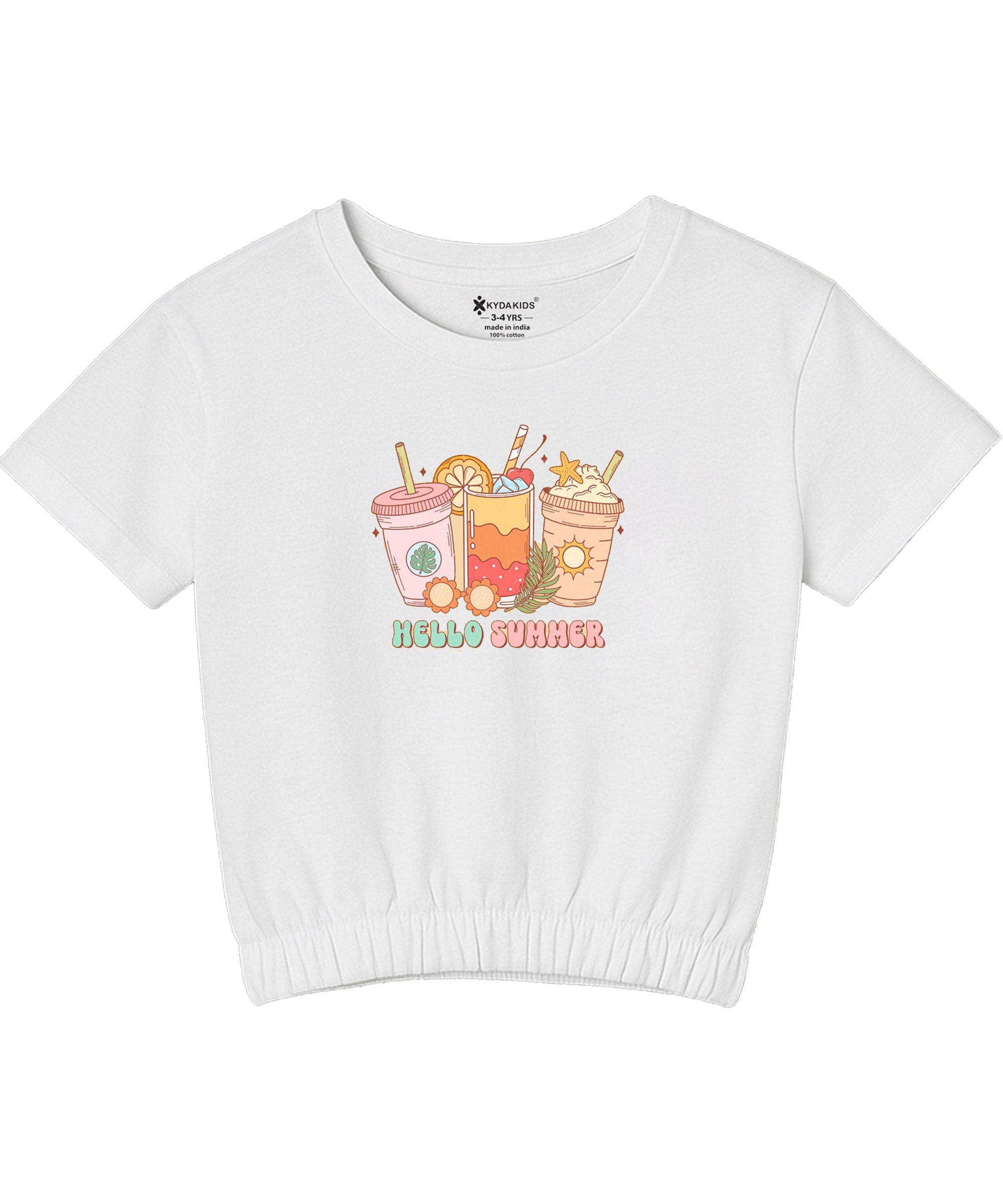 Girls1 00% Pure Cotton Regular fit Short Sleeve Printed Crop top T-Shirt -Combo 2