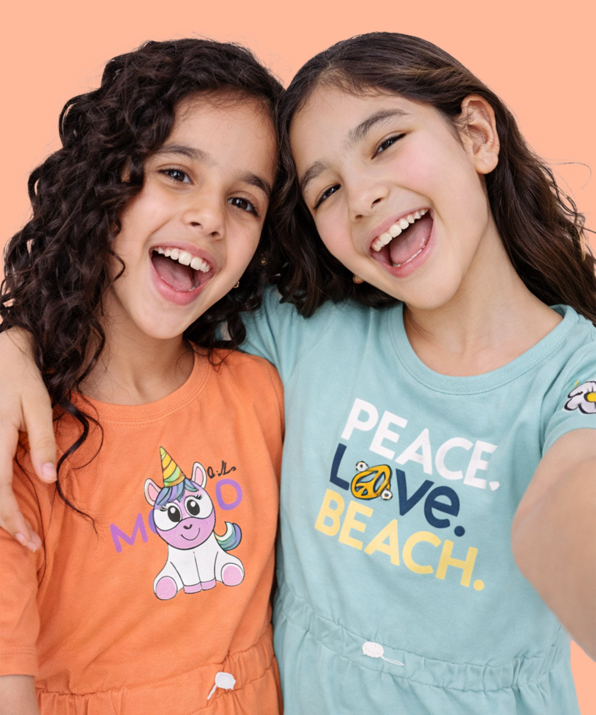 Girls Cotton Printed Long Tops | Regular Fit Round Neck Short Sleeve - Pack of 2