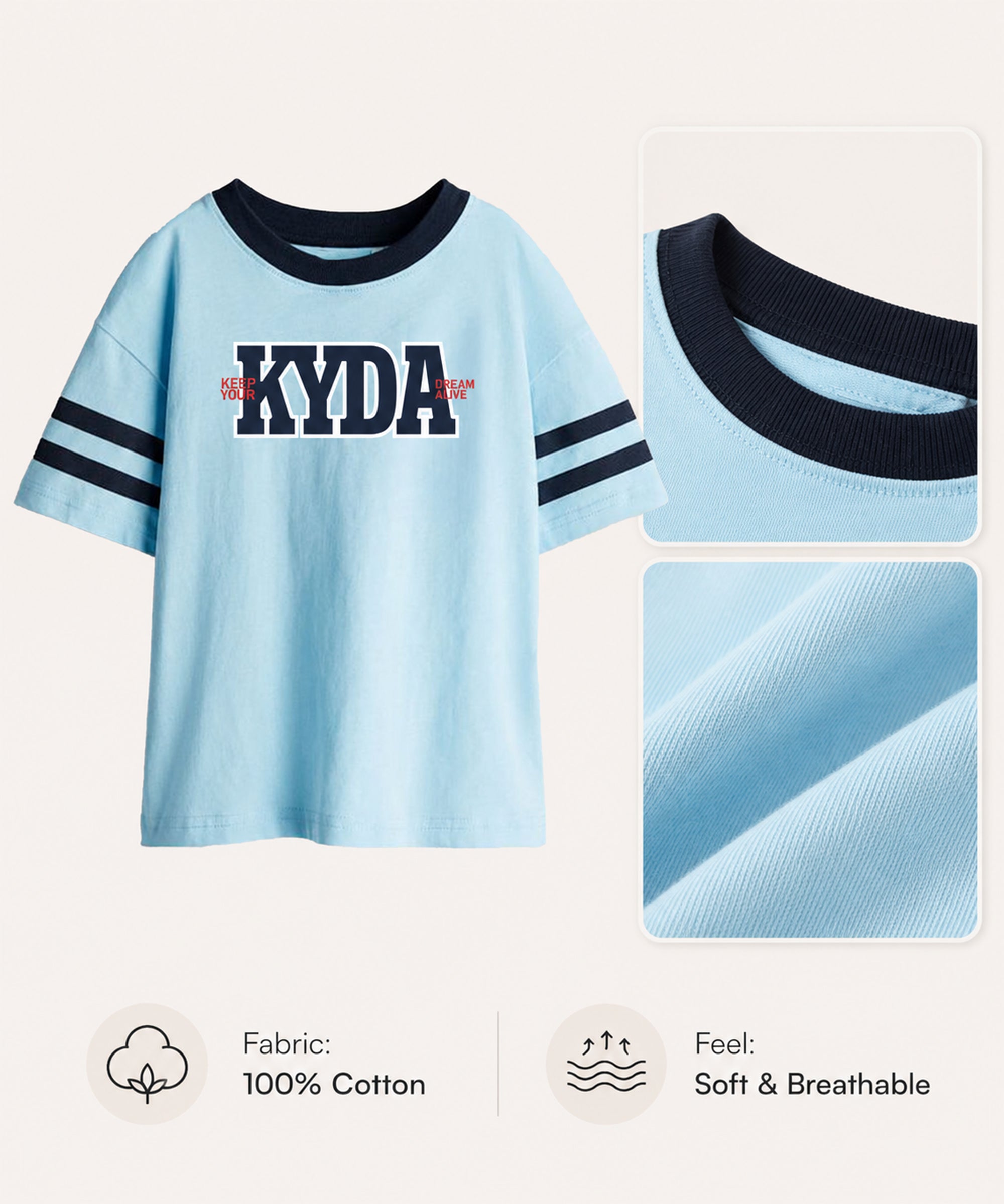 Boys Premium Cotton Oversized Printed T-Shirt | Sky Blue