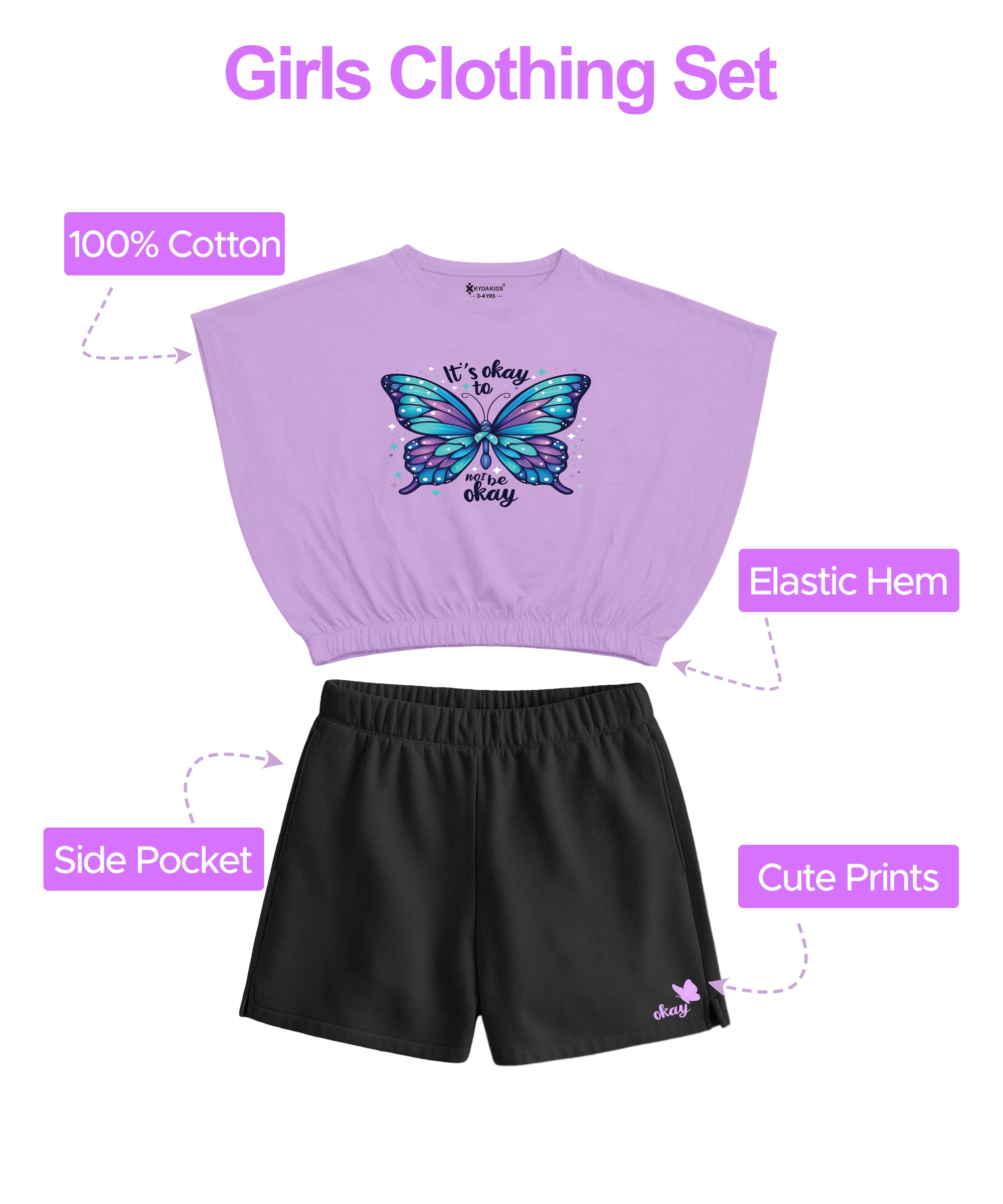 Girls  Cotton Printed Top & Shorts Co-Ord Set | Regular Fit