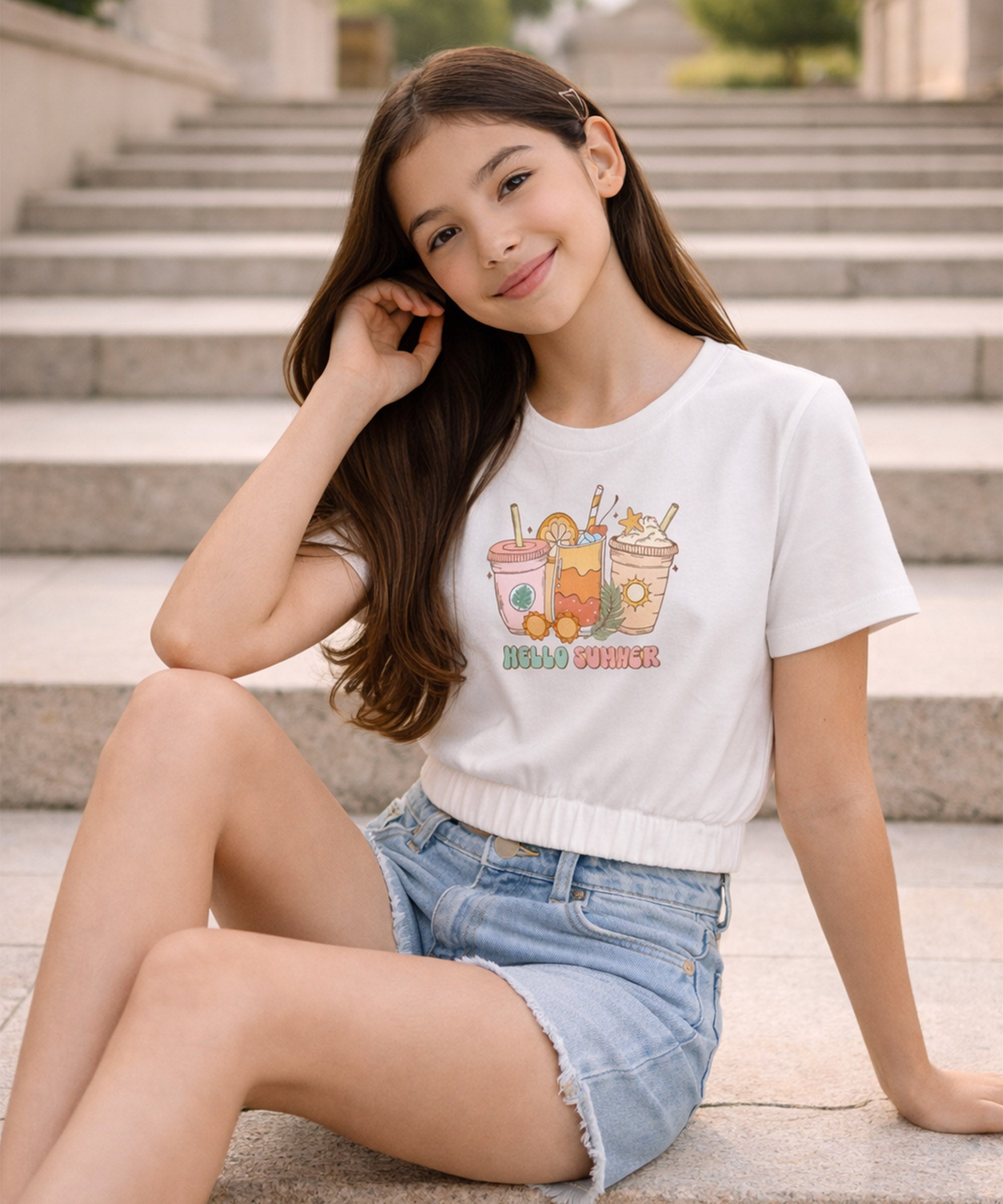 Girls1 00% Pure Cotton Regular fit Short Sleeve Printed Crop top T-Shirt -Combo 2