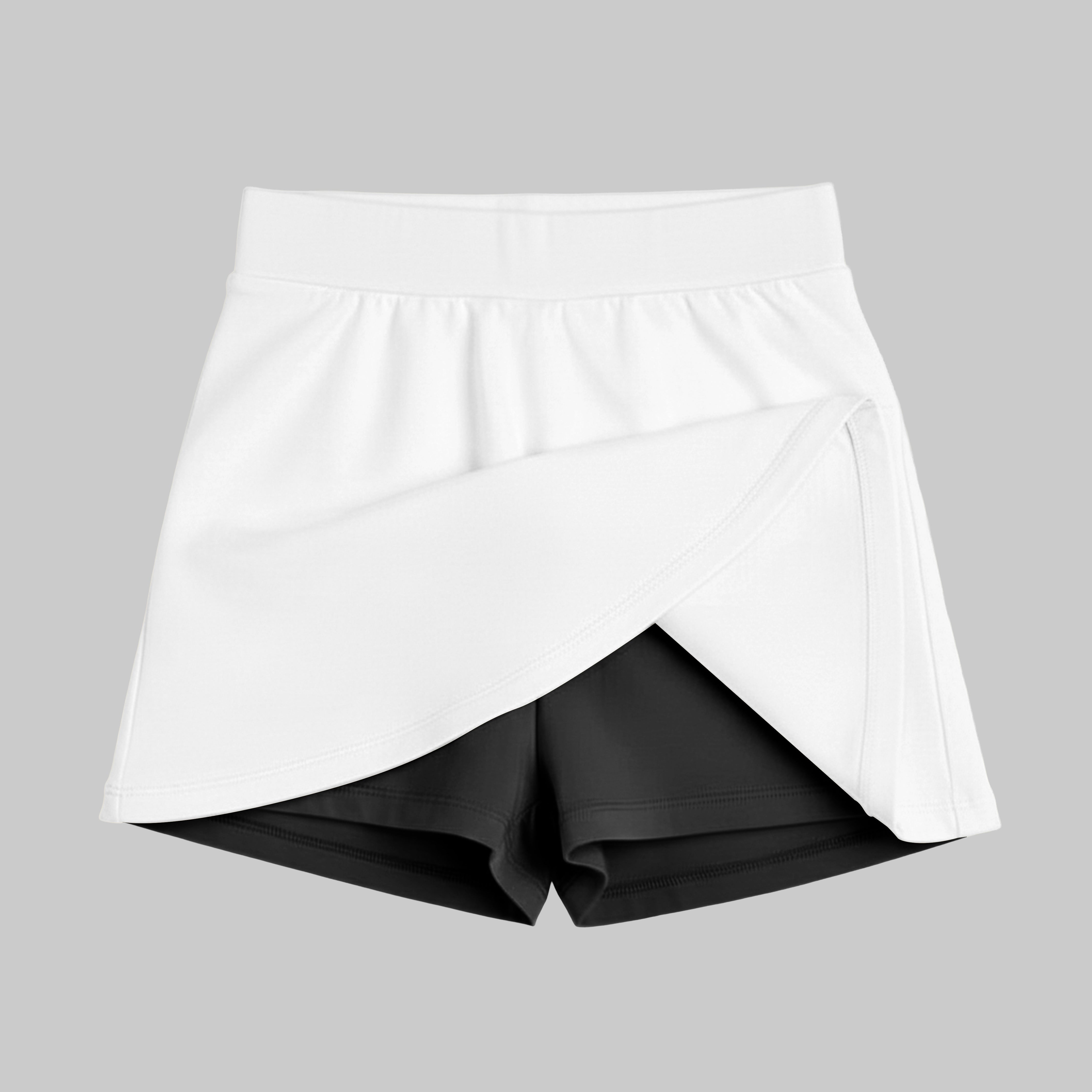Girls Cotton Printed Skirt Attached With Inner Lycra Shorts-White