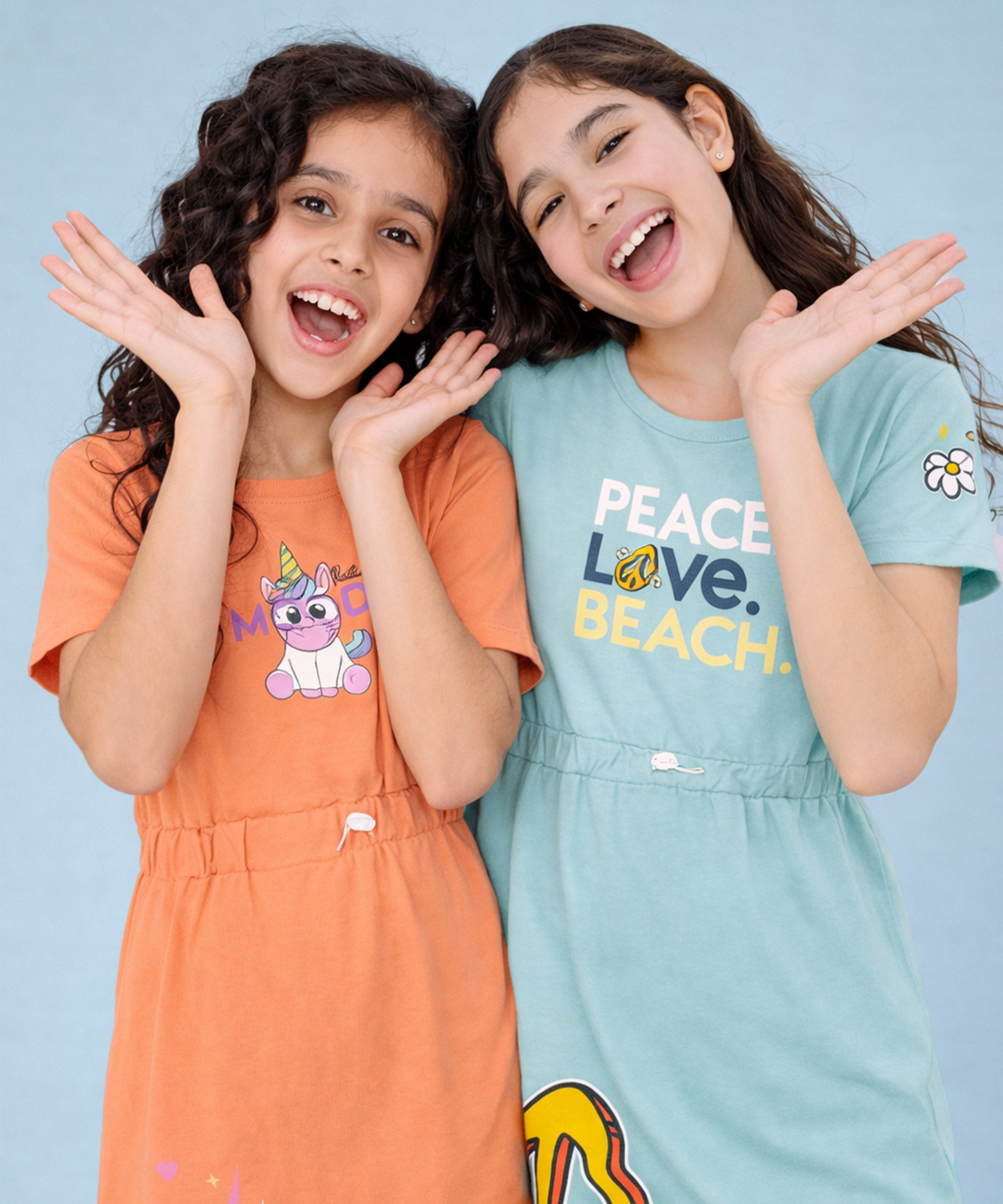 Girls Cotton Printed Long Tops | Regular Fit Round Neck Short Sleeve - Pack of 2