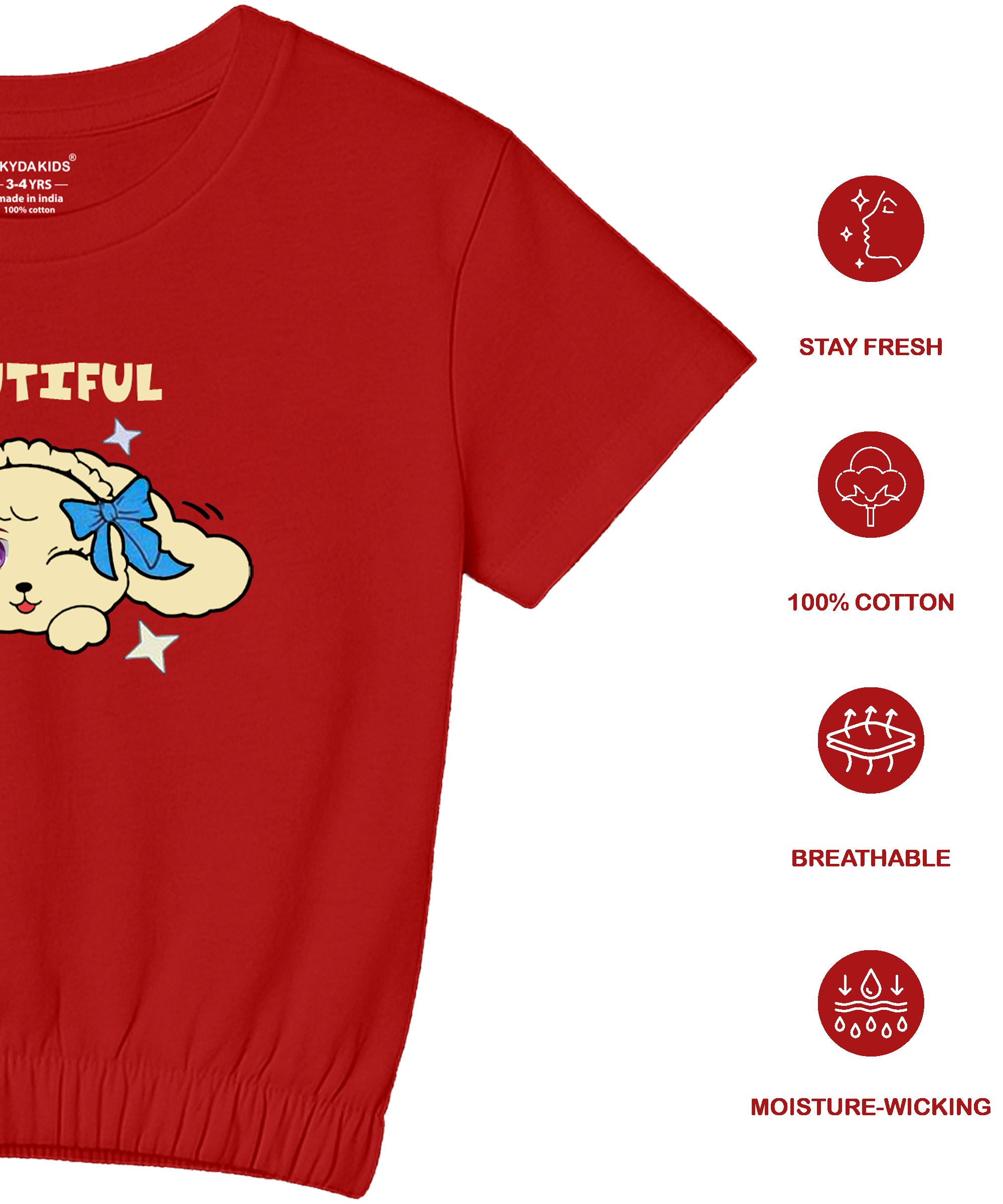 Girls1 00% Pure Cotton Regular fit Short Sleeve Printed Crop top T-Shirt -Combo 2