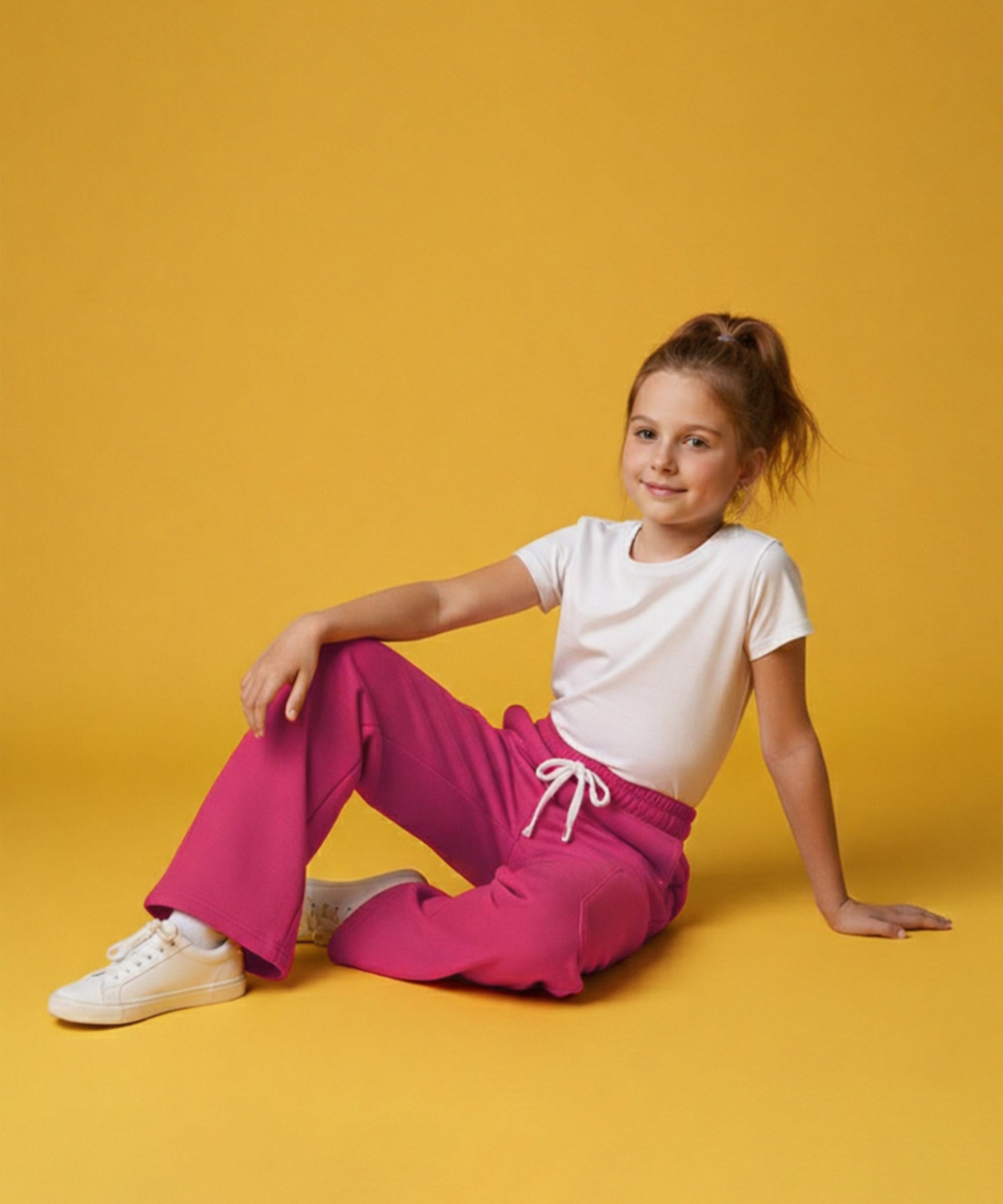 Girls Cotton Korean Cargo Pants | Elastic Waist Wide Leg