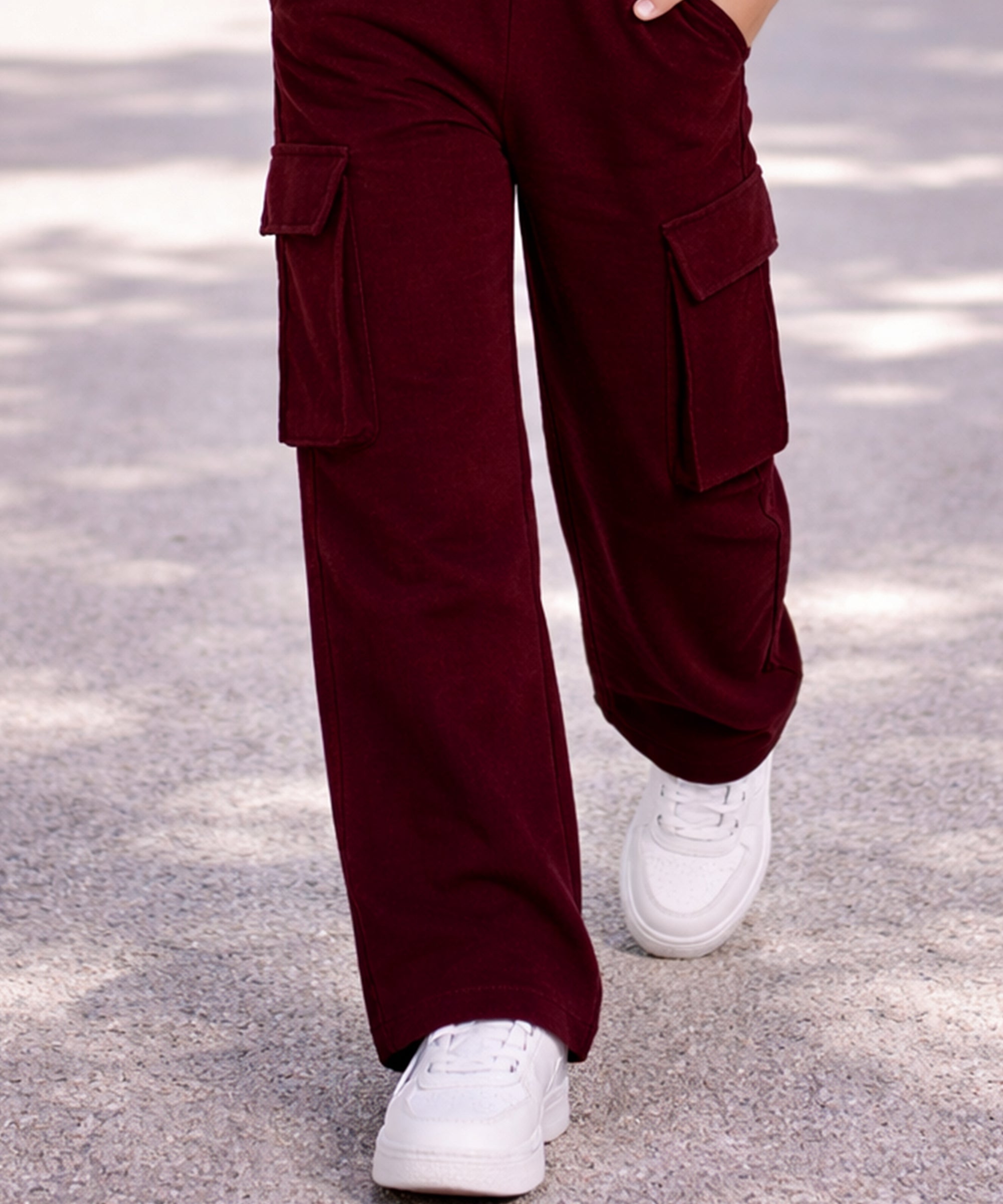 Girls Cotton Elastic Waist Multi-Pocket Cargo Pants | Korean Style Wide Leg
