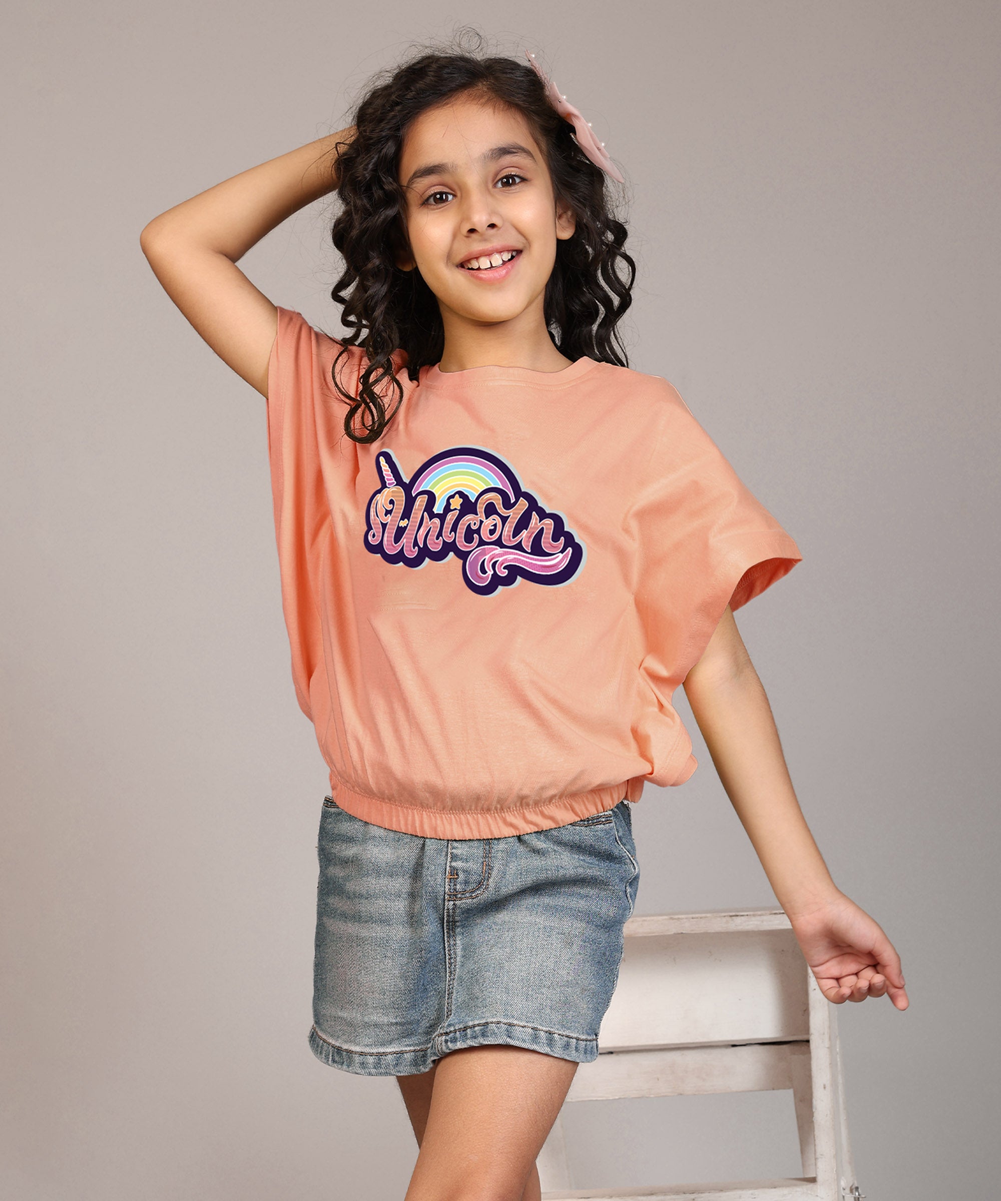 100% Cotton Crop top for Girls - Printed Half Sleeve Stylish T-shirt, Regular Fit Tops For Girls-Multicolor 1