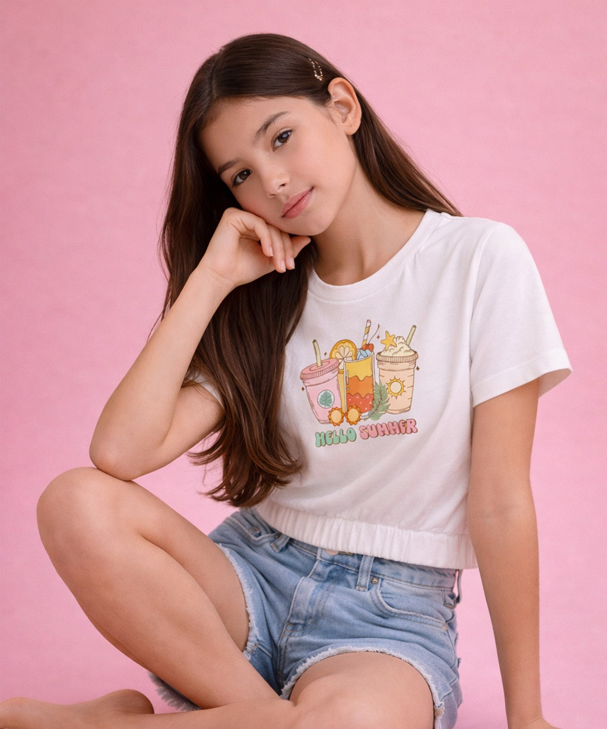 Girls1 00% Pure Cotton Regular fit Short Sleeve Printed Crop top T-Shirt -Combo 2
