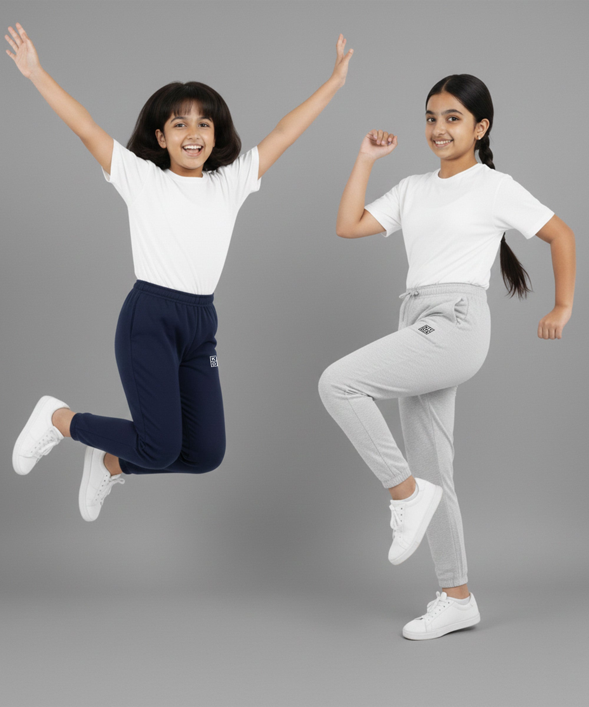 Girls Premium Cotton Trackpants | Regular Fit | Stretch Waist Joggers | Pack of 2