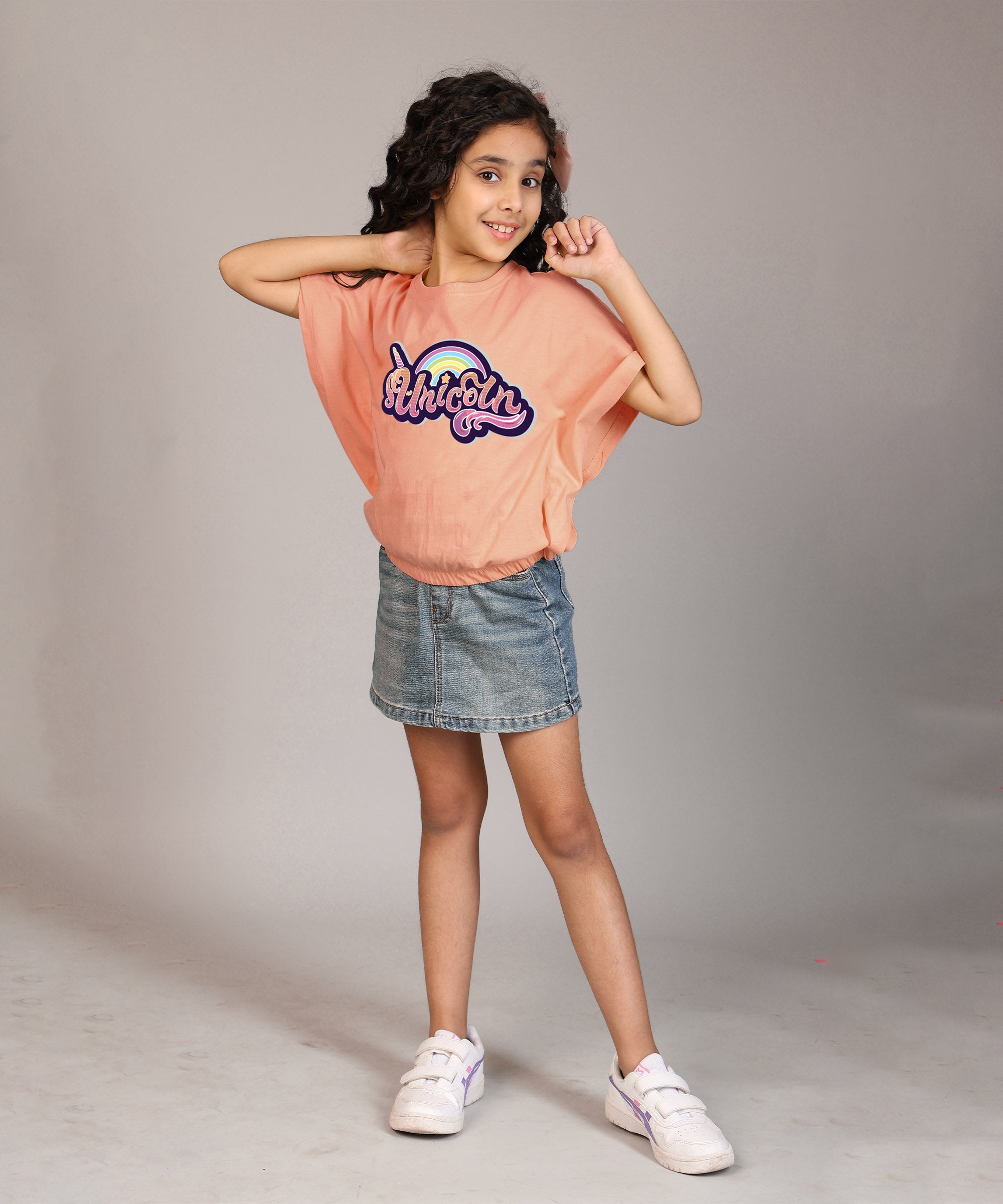 100% Cotton Crop top for Girls - Printed Half Sleeve Stylish T-shirt, Regular Fit Tops For Girls-Multicolor 1