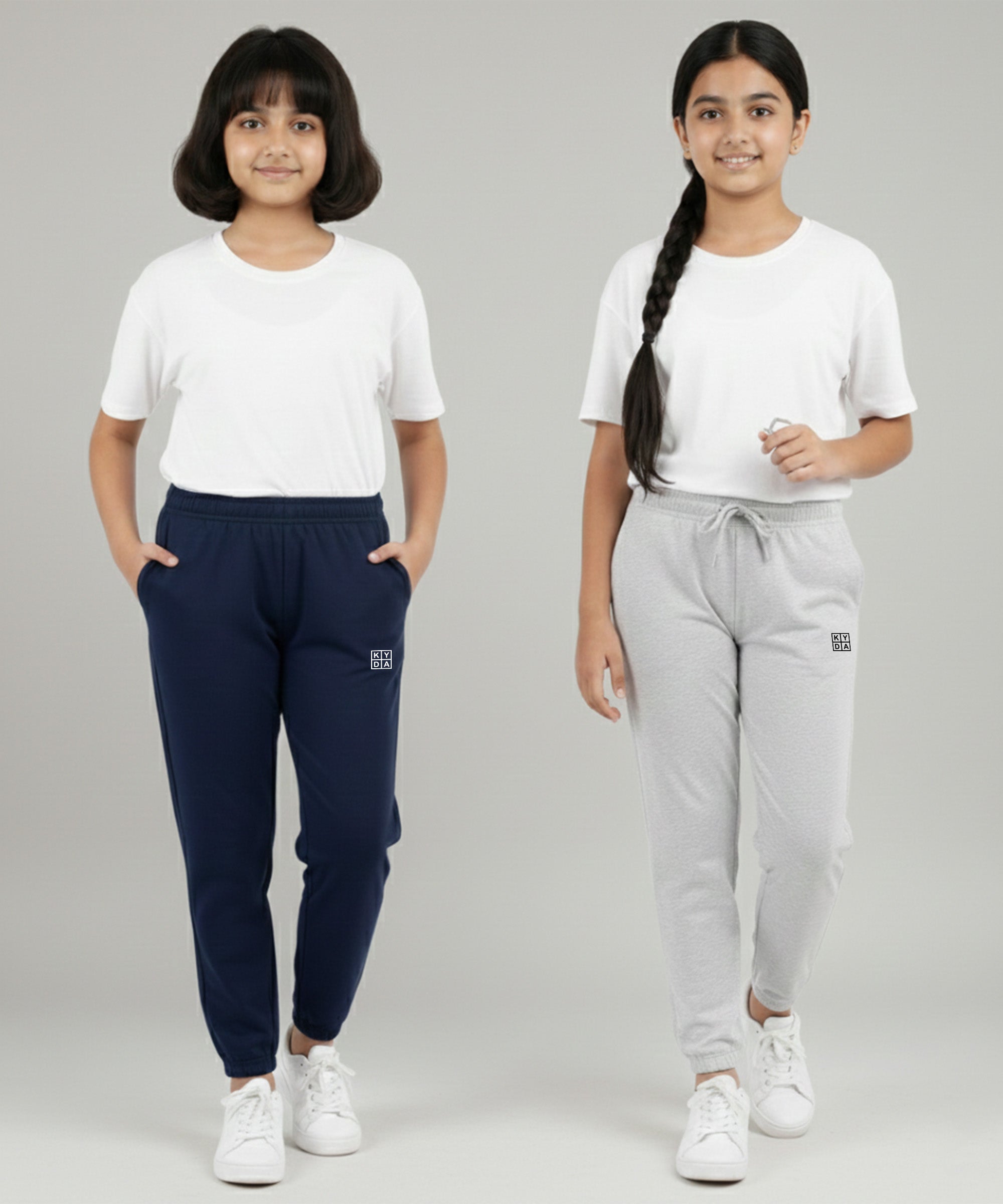 Girls Premium Cotton Trackpants | Regular Fit | Stretch Waist Joggers | Pack of 2