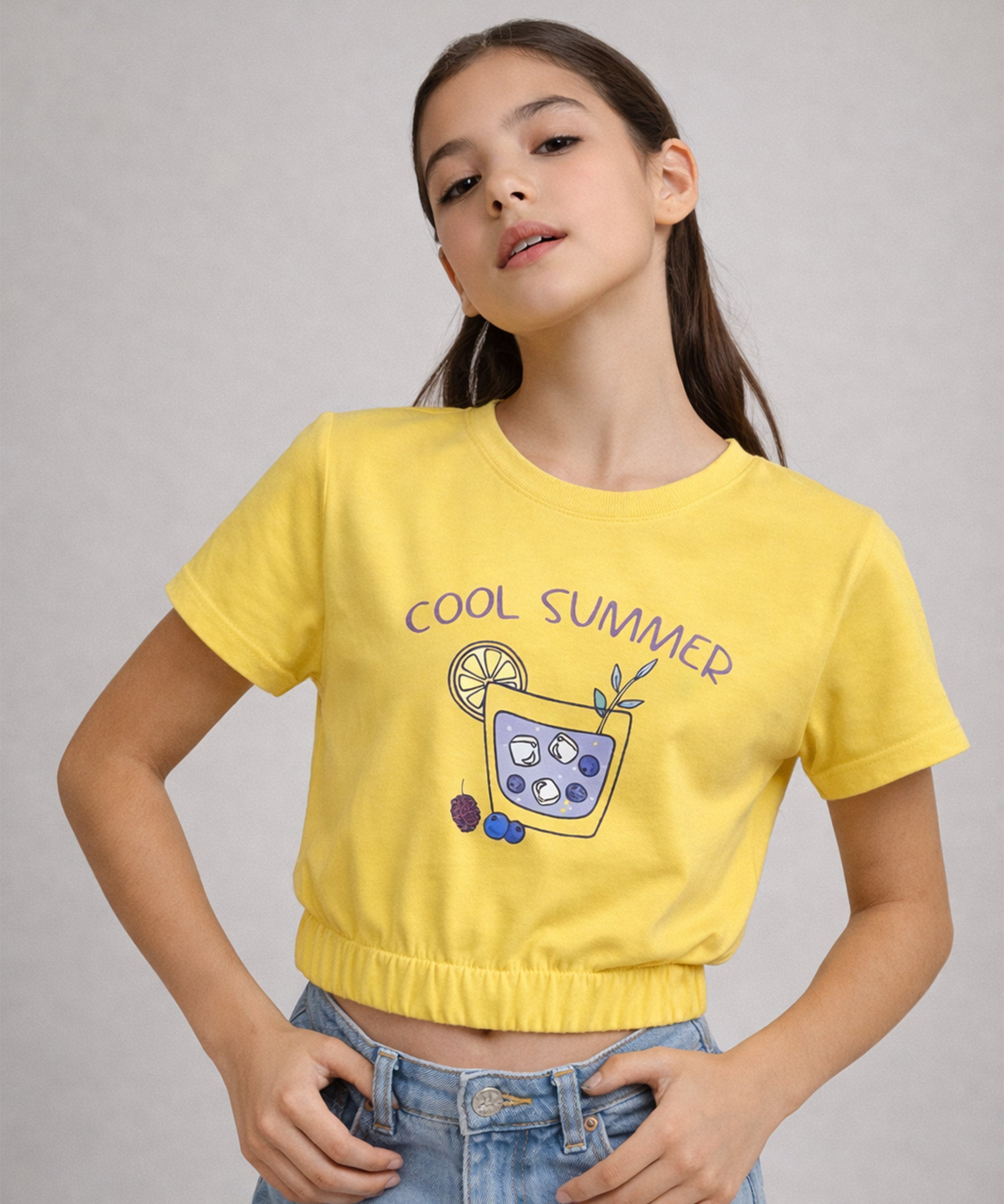Girls1 00% Pure Cotton Regular fit Short Sleeve Printed Crop top T-Shirt -Combo 2