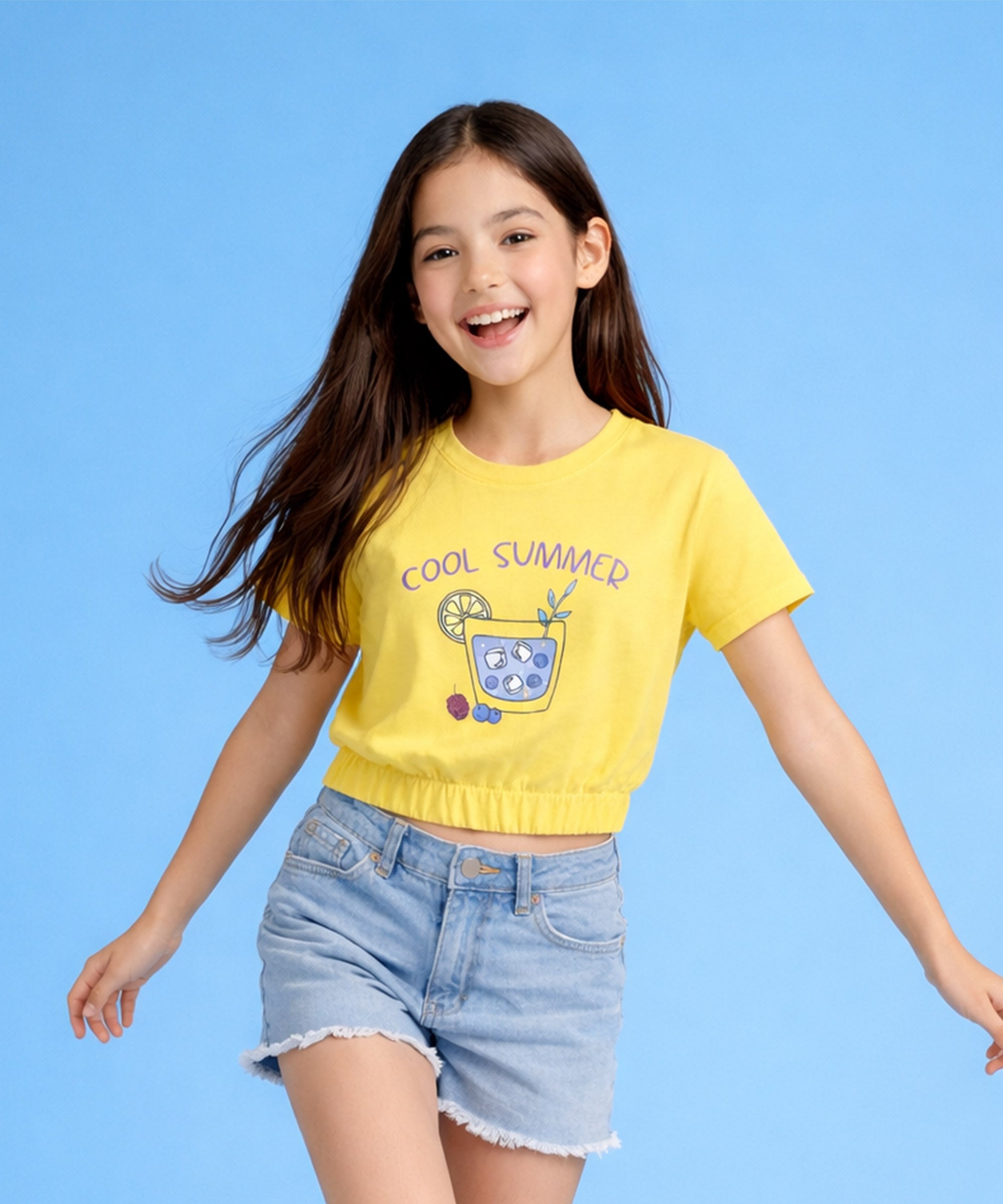 Girls1 00% Pure Cotton Regular fit Short Sleeve Printed Crop top T-Shirt -Combo 2