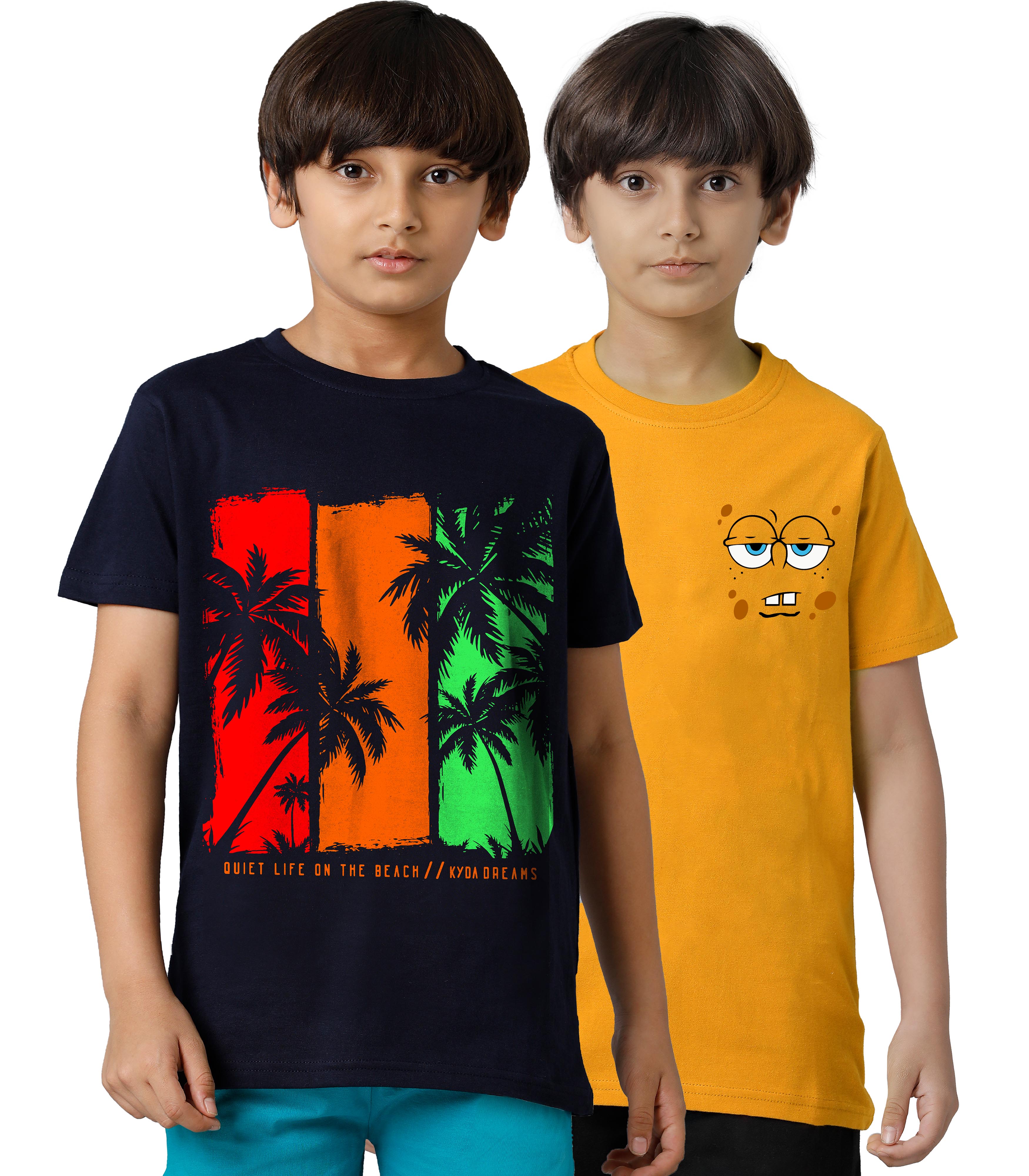 Cotton Printed Half Sleeve T-Shirts for Boy's C2 (Pack of 2)