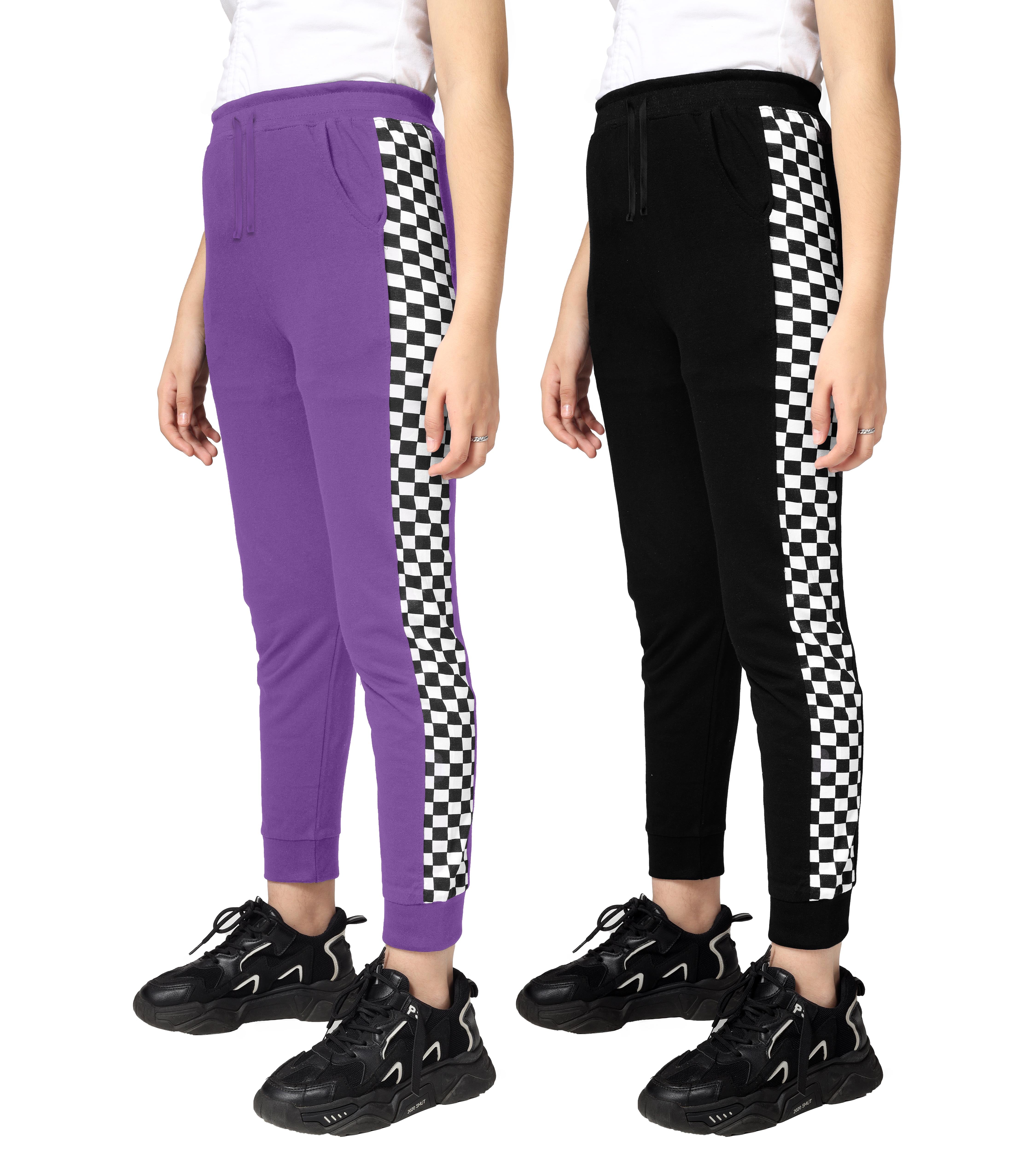 Girls Cotton Printed Track Pants with Pocket | Pack of 2