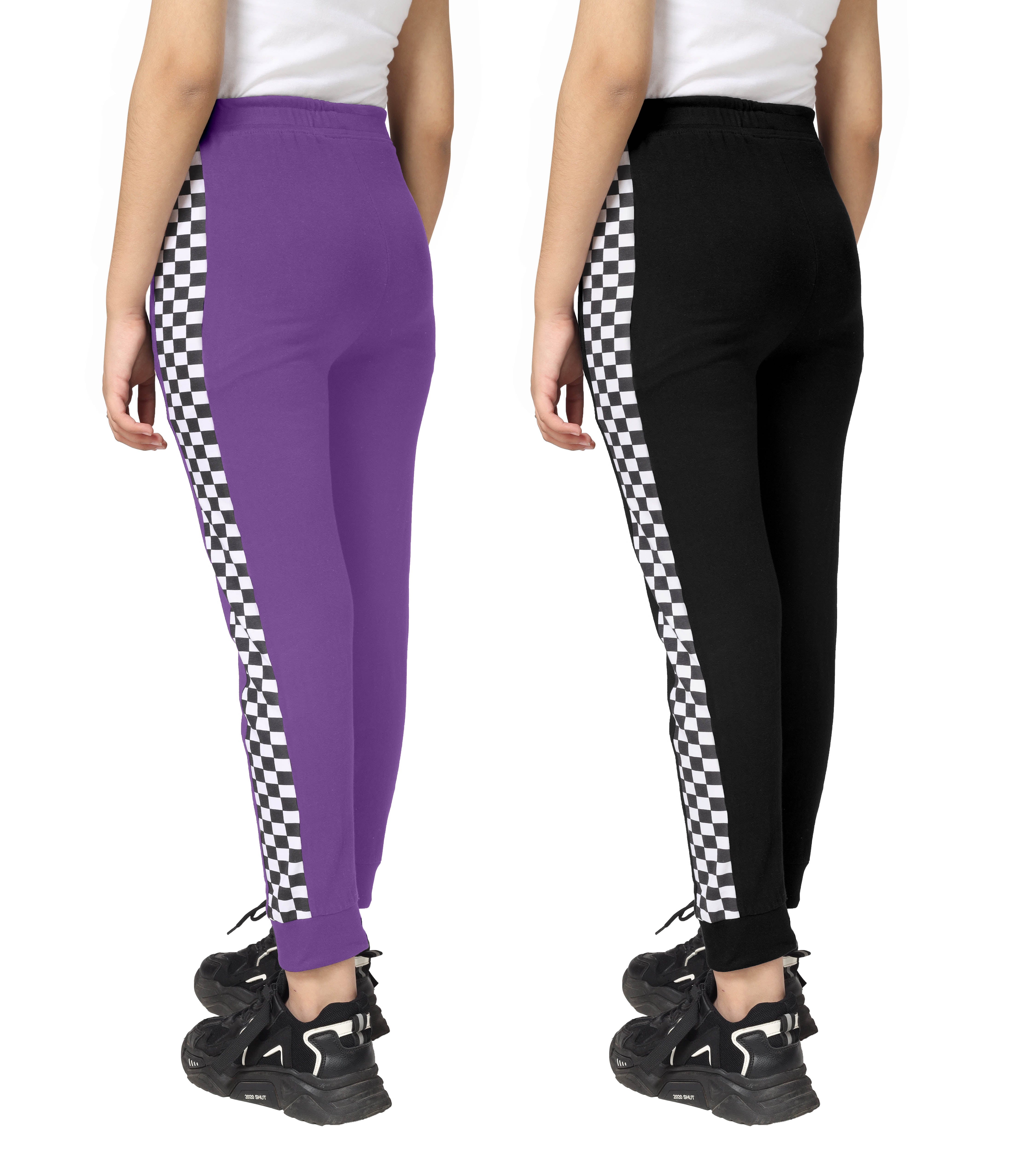 Girls Cotton Printed Track Pants with Pocket | Pack of 2