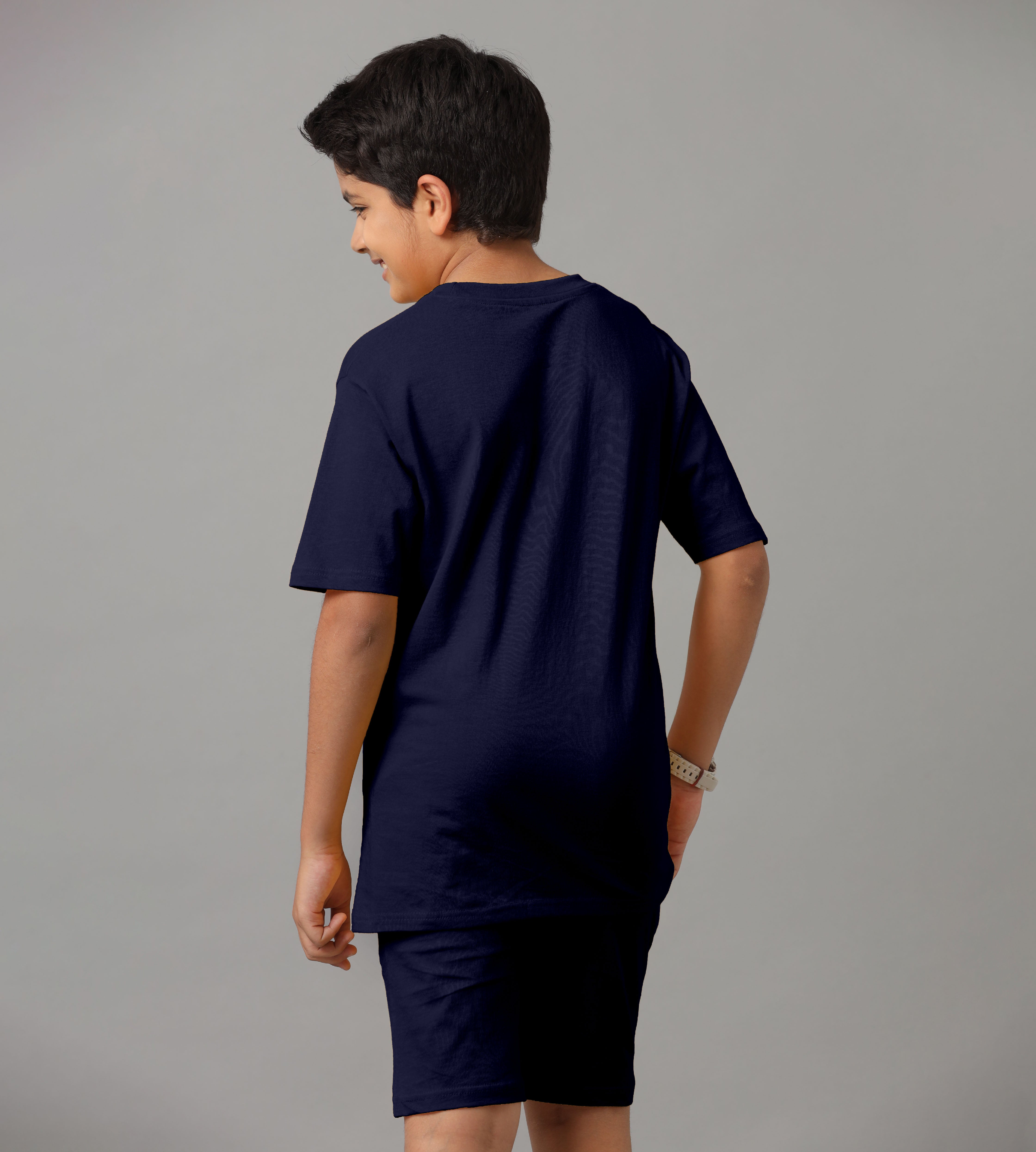 Boy's 100% Pure Cotton Premium Printed Navy Tshirt and Shorts Set