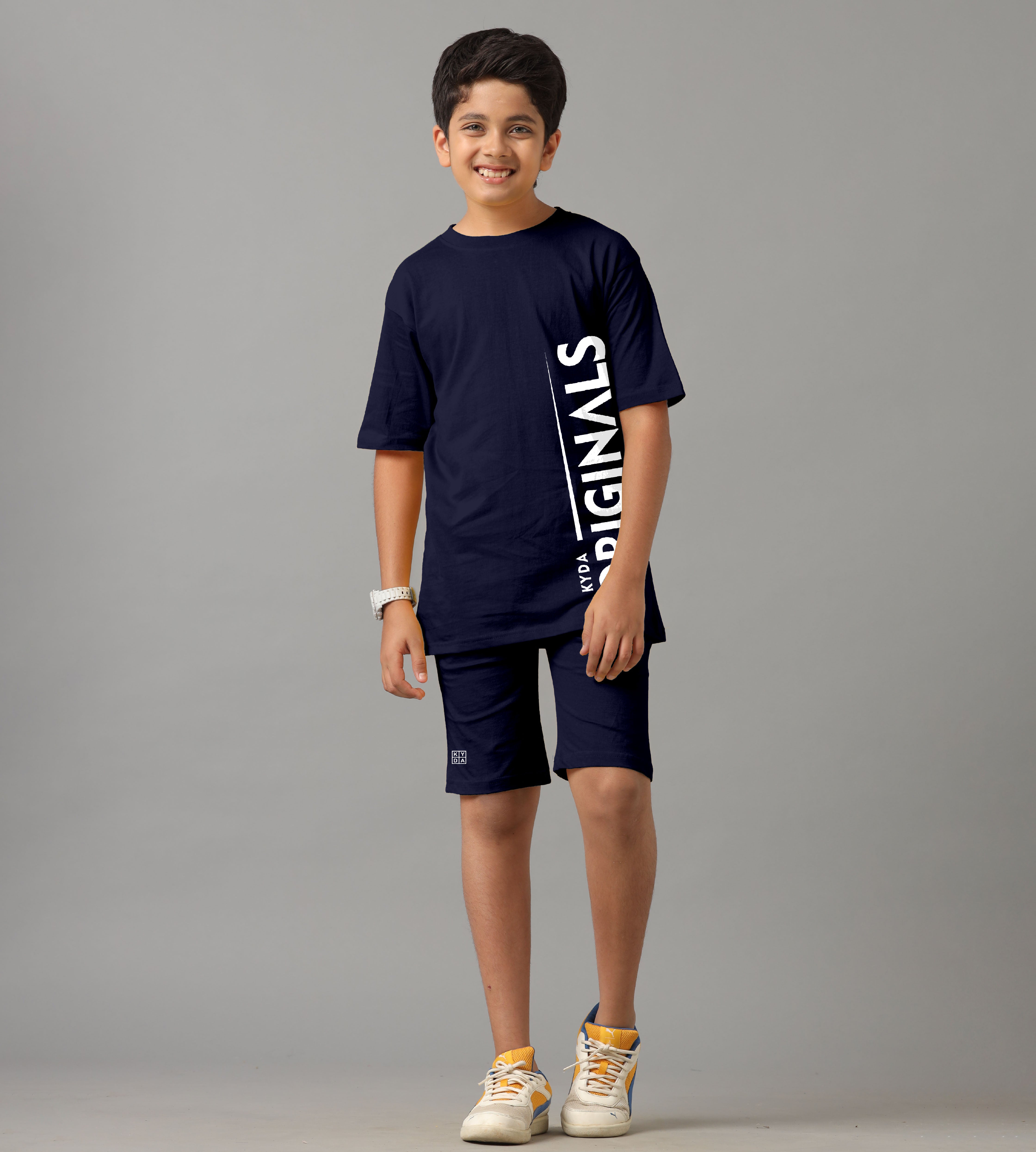 Boy's 100% Pure Cotton Premium Printed Navy Tshirt and Shorts Set