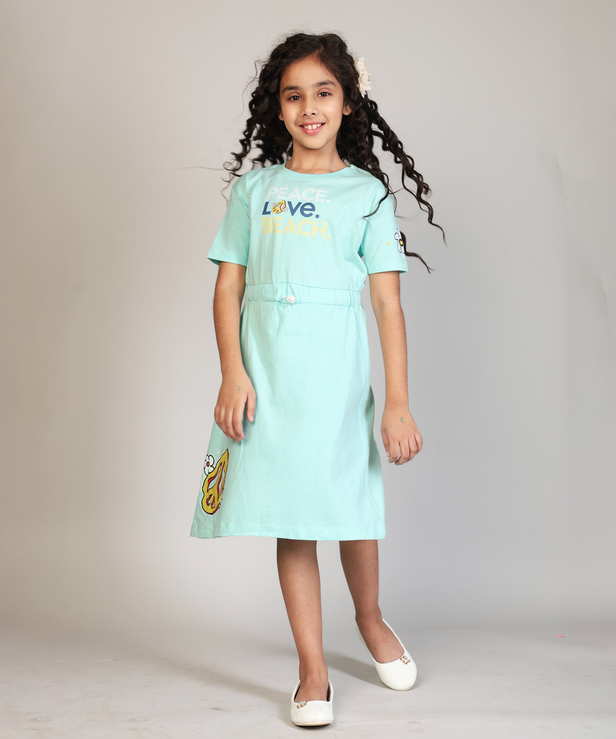 Girls Long Top With Waist Elastic Rope | Mint