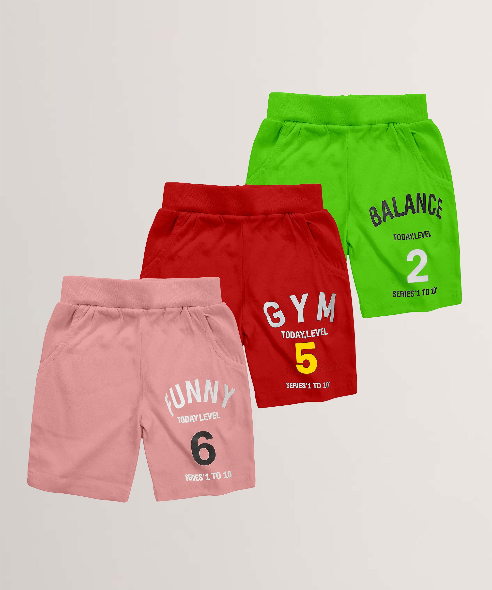 Kids Unisex Cotton Printed Shorts V3 (Pack of 3)