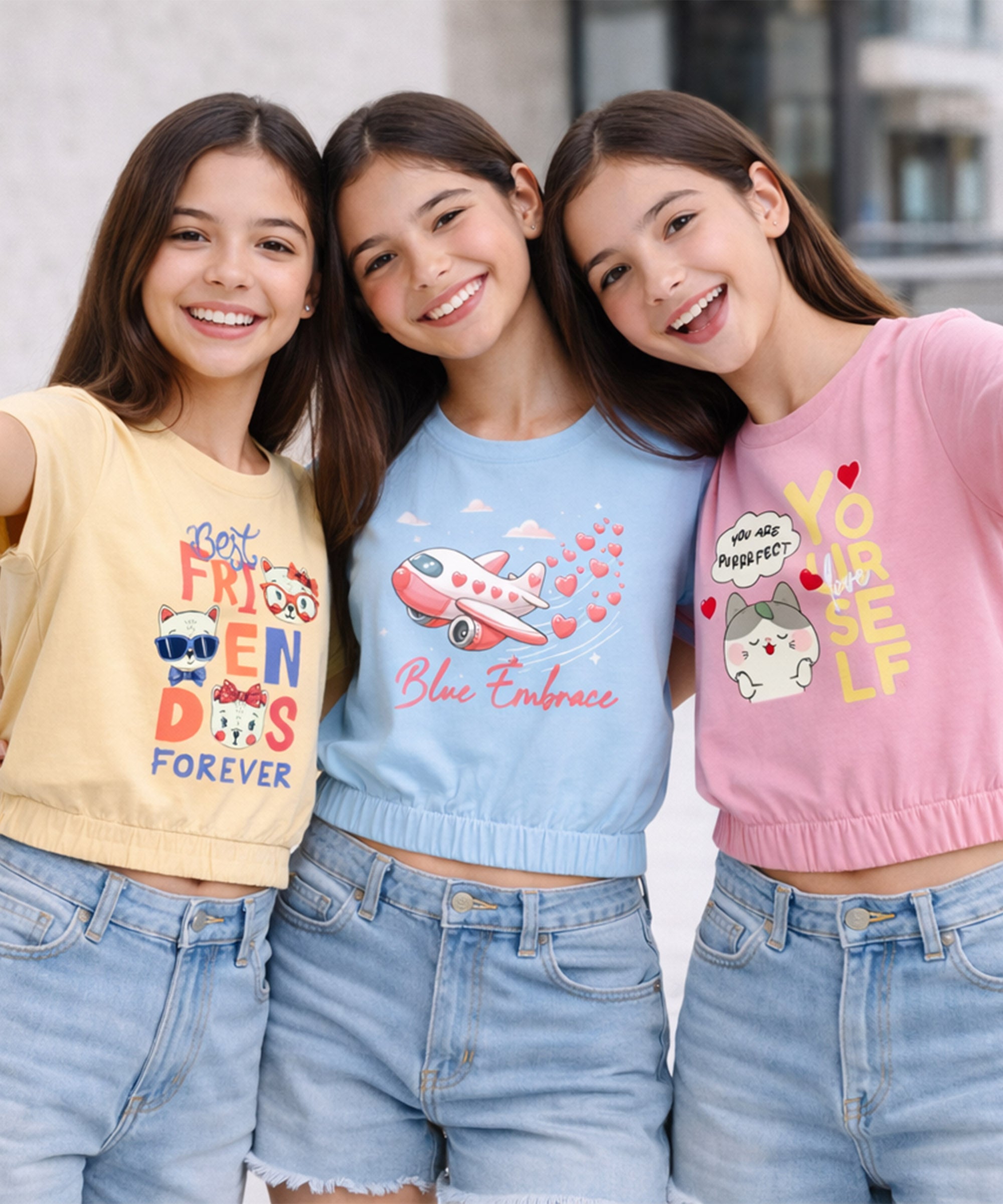 Girls1 00% Pure Cotton Regular fit Short Sleeve Printed Crop top T-Shirt -Combo 1