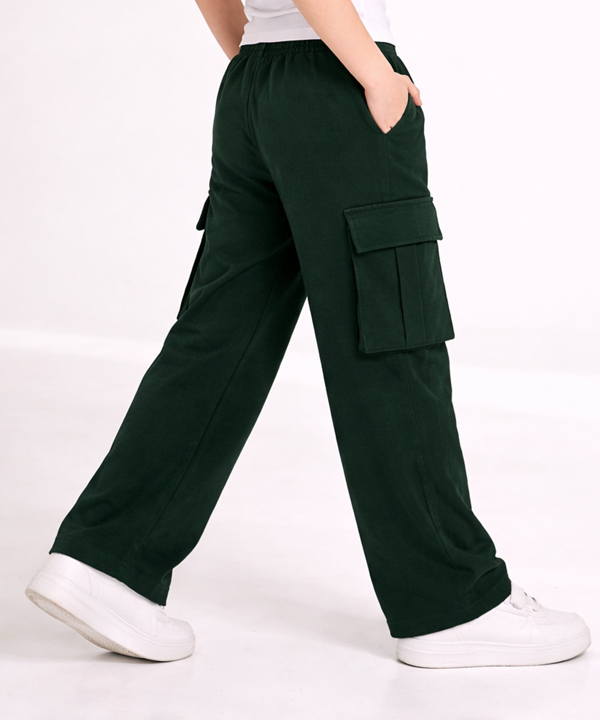 Girls Cotton Elastic Waist Multi-Pocket Cargo Pants | Korean Style Wide Leg