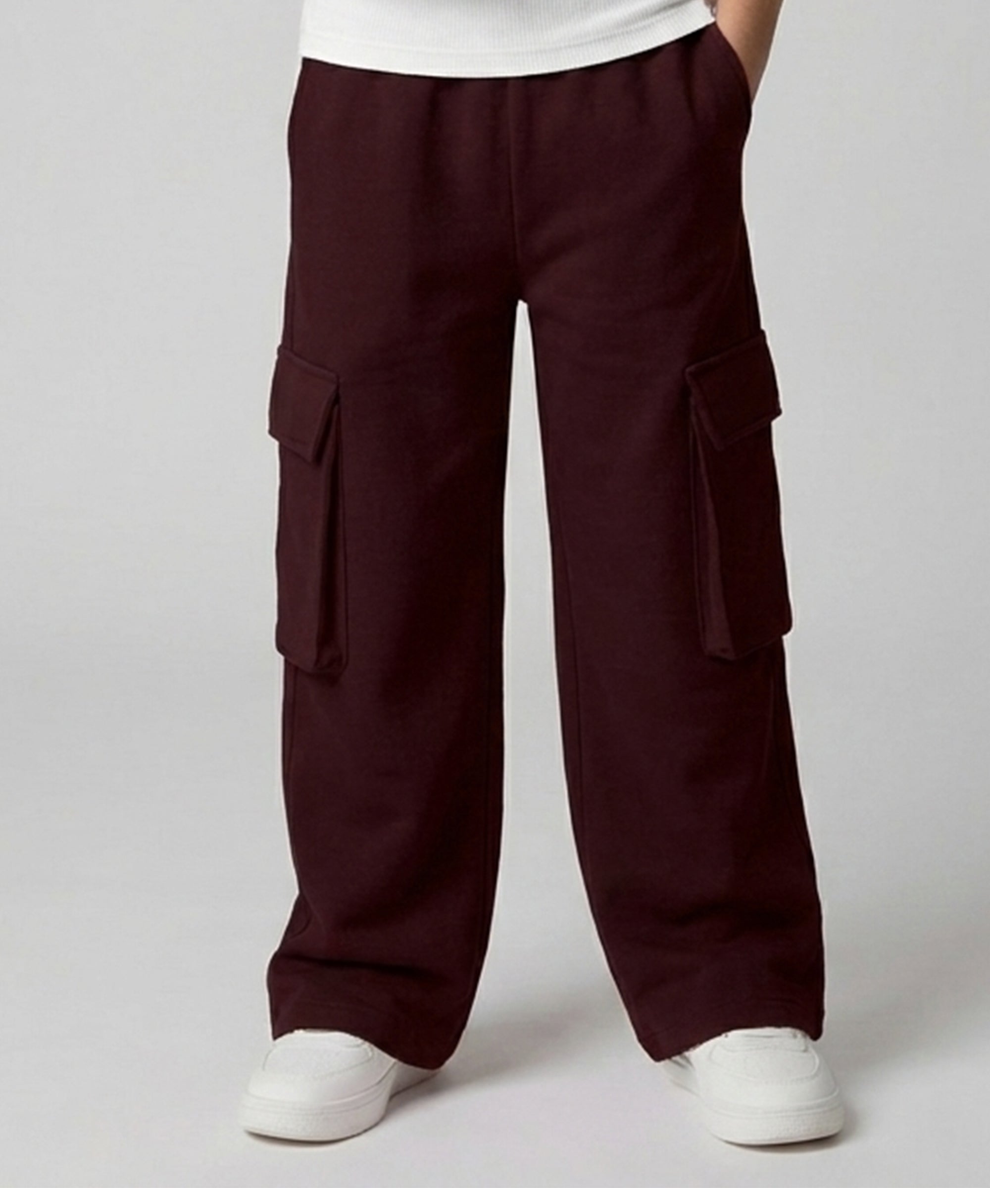 Boys Korean Style Cotton Cargo Pants | Maroon