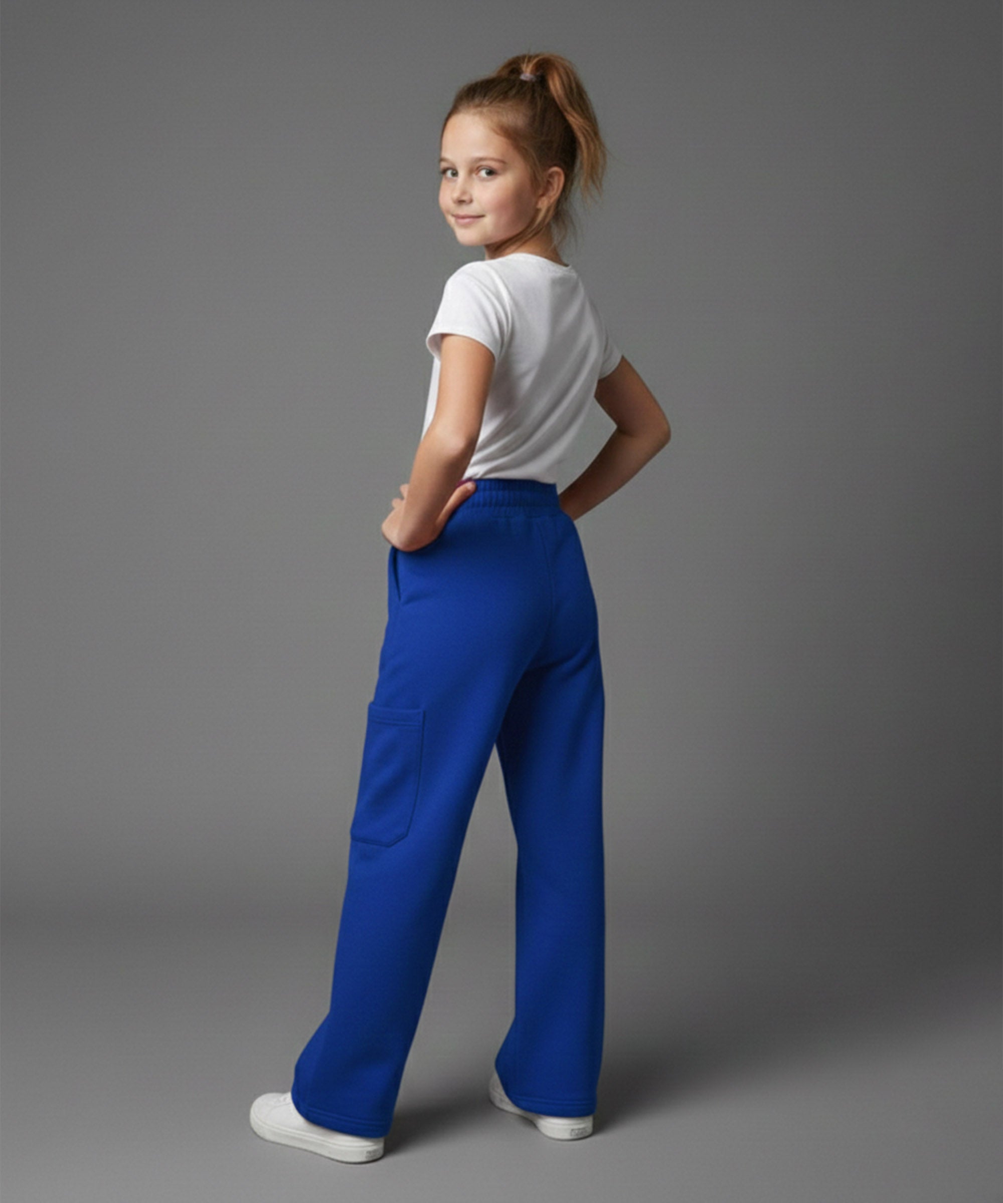 Girls Cotton Korean Cargo Pants | Elastic Waist Wide Leg