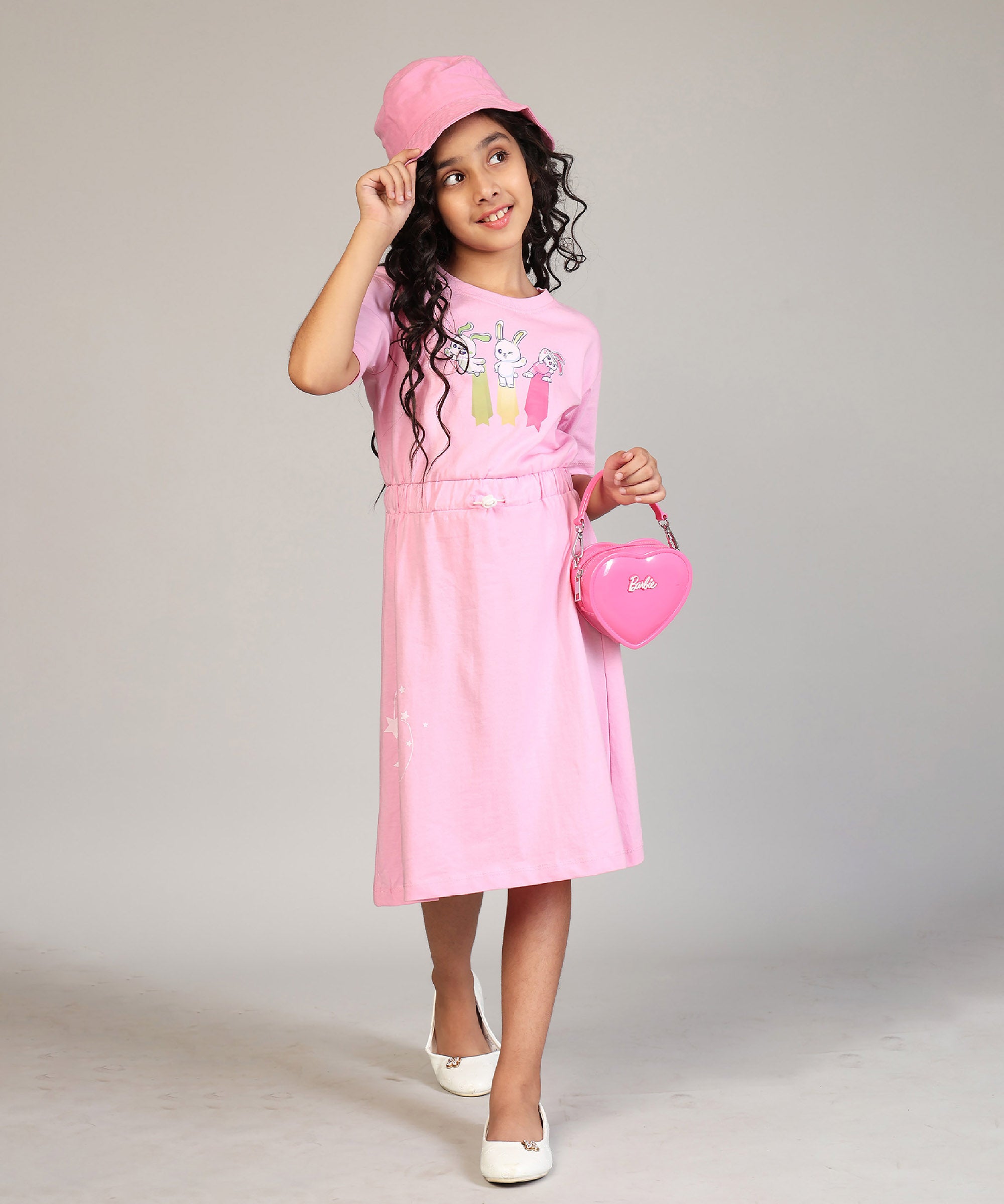 Girls Long Top With Waist Elastic Rope | Pink