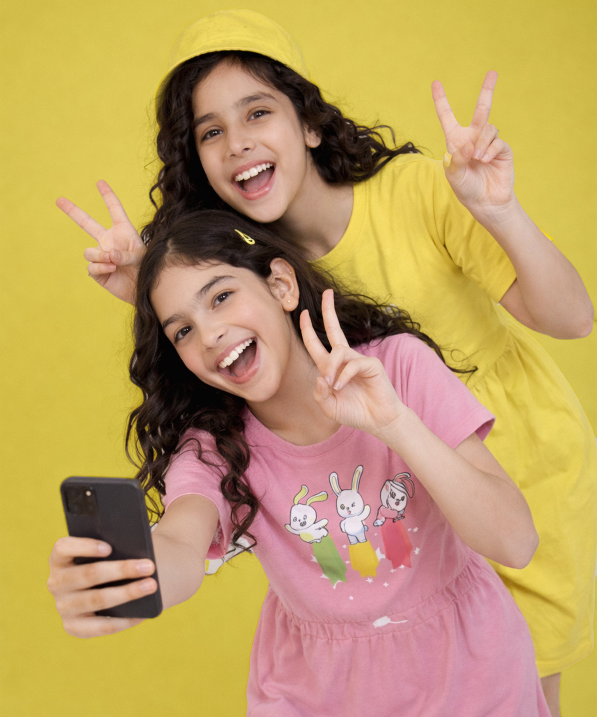 Girls Cotton Printed Long Tops | Regular Fit Round Neck Short Sleeve - Pack of 2