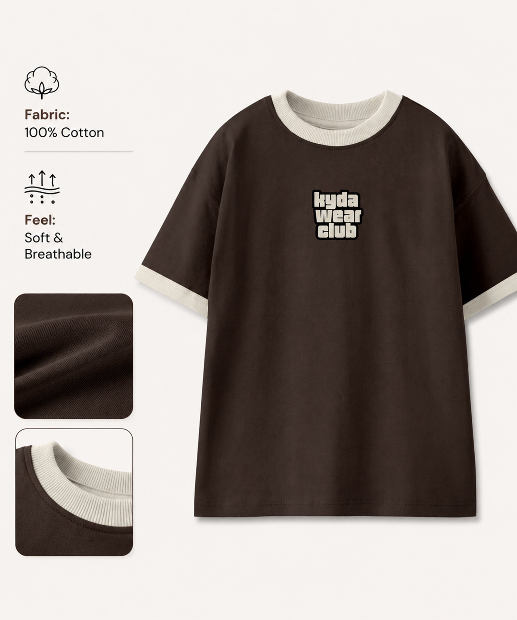 Boys Premium Cotton Oversized Printed T-Shirt |  Brown