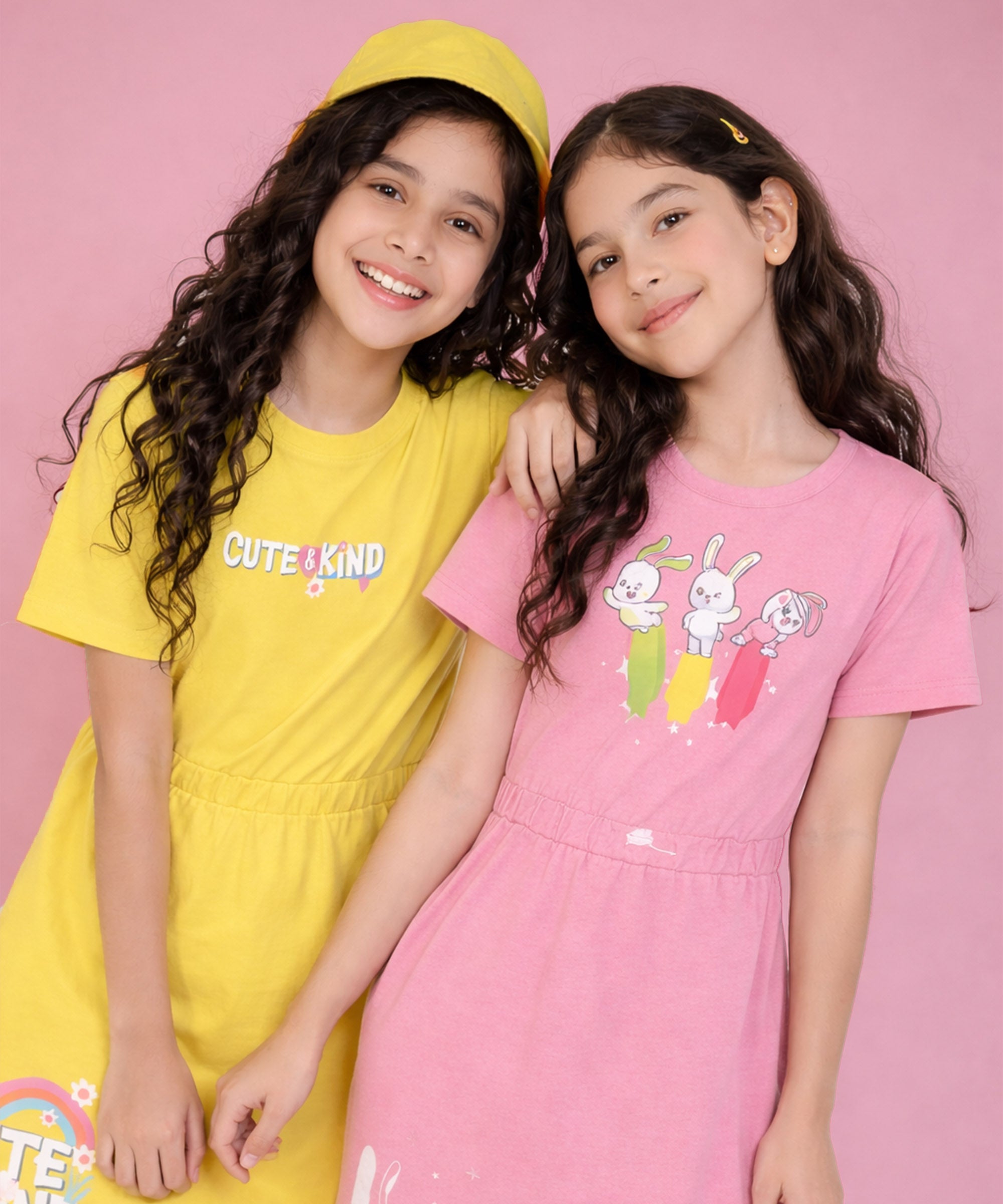 Girls Cotton Printed Long Tops | Regular Fit Round Neck Short Sleeve - Pack of 2