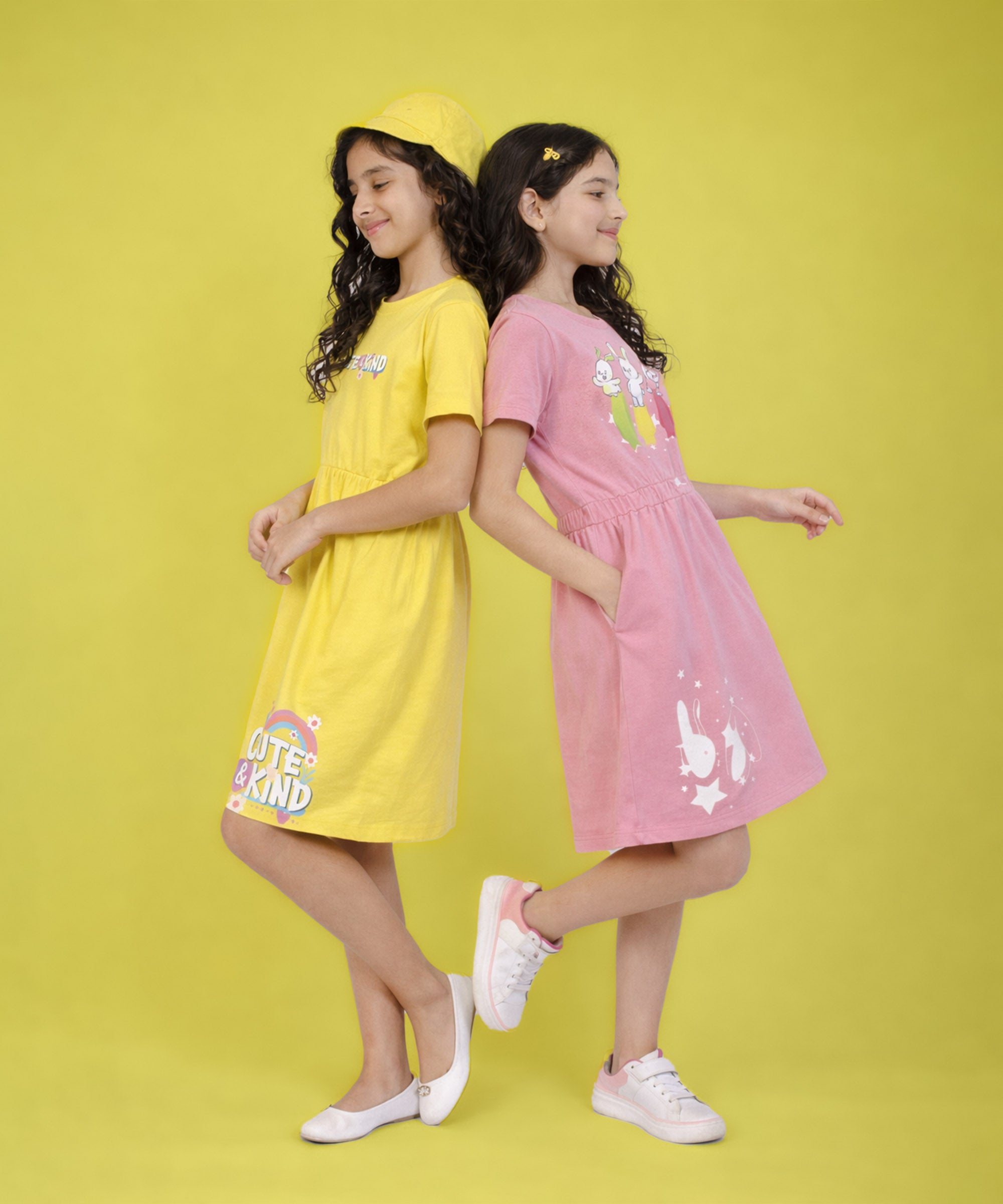 Girls Cotton Printed Long Tops | Regular Fit Round Neck Short Sleeve - Pack of 2