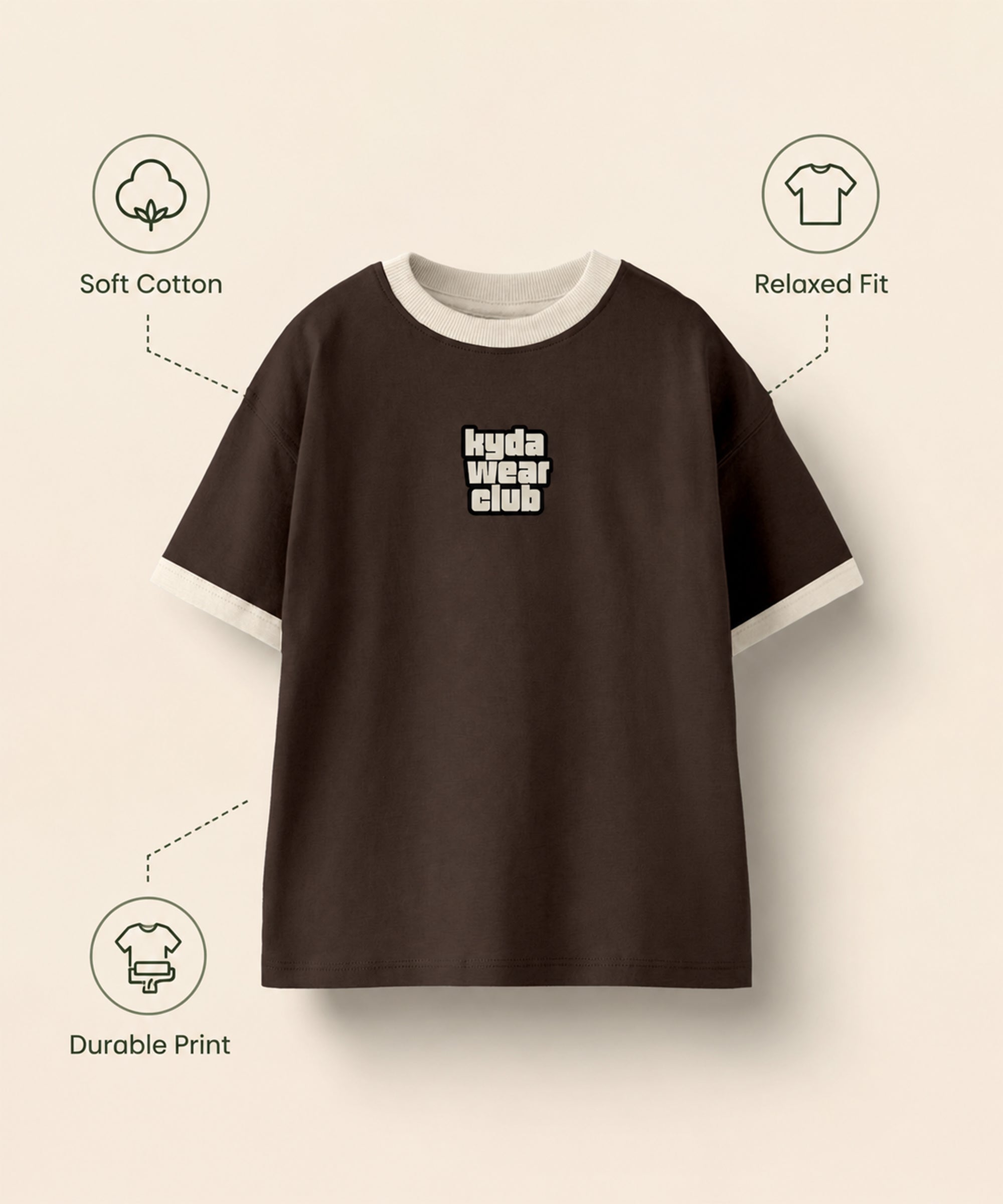 Boys Premium Cotton Oversized Printed T-Shirt |  Brown