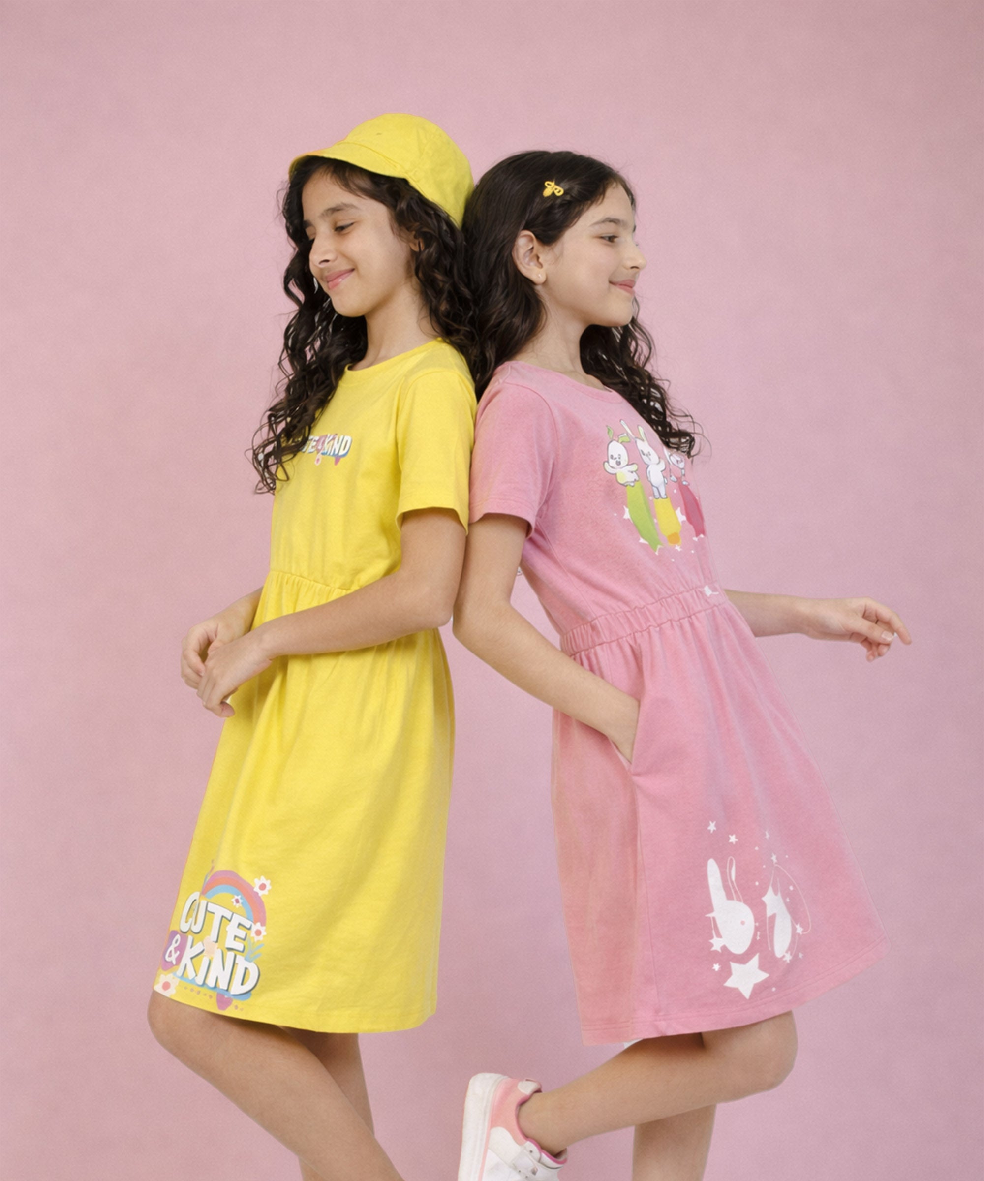 Girls Cotton Printed Long Tops | Regular Fit Round Neck Short Sleeve - Pack of 2