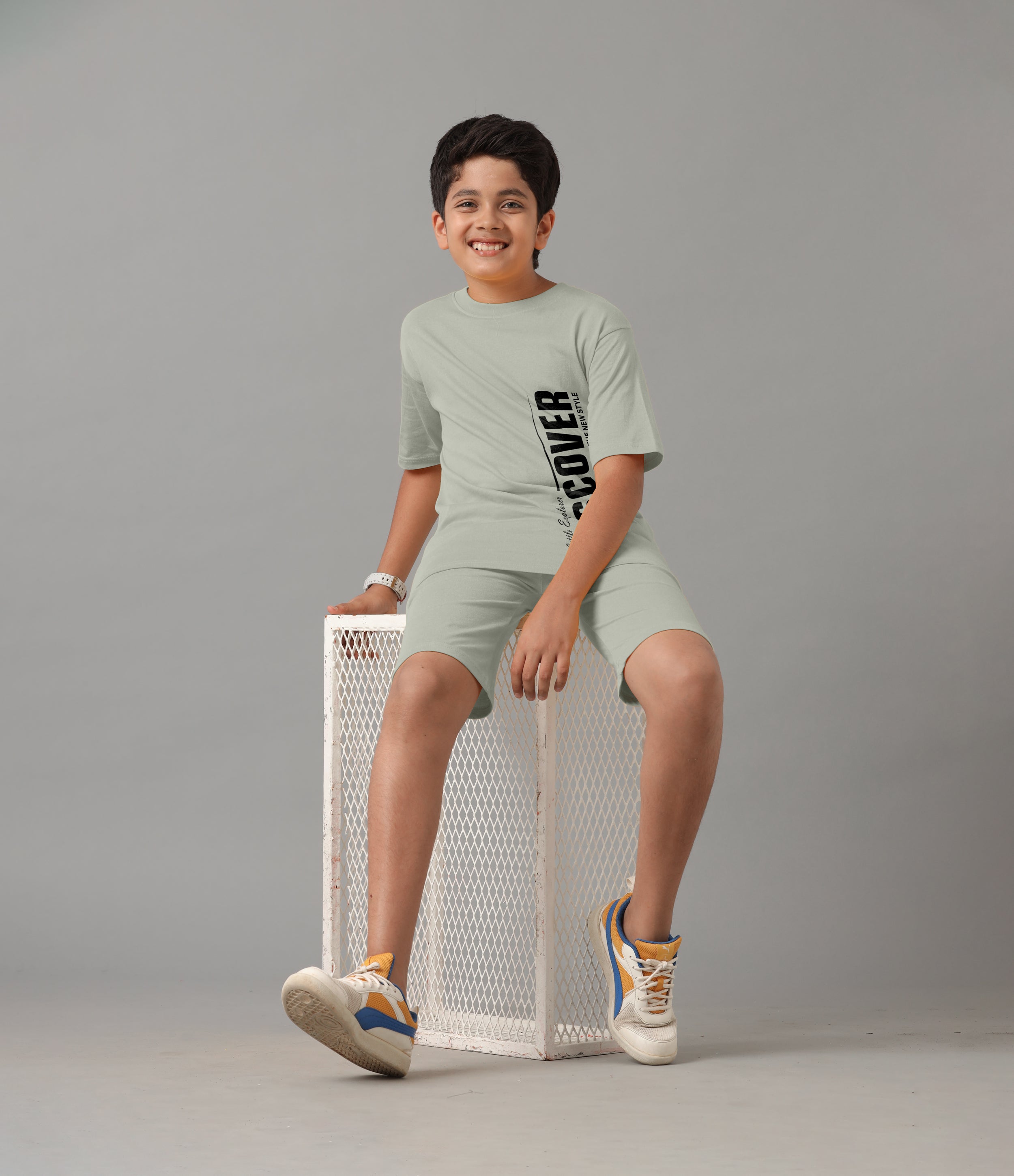 Boy's 100% Pure Cotton Premium Printed Grey Tshirt and Shorts Set