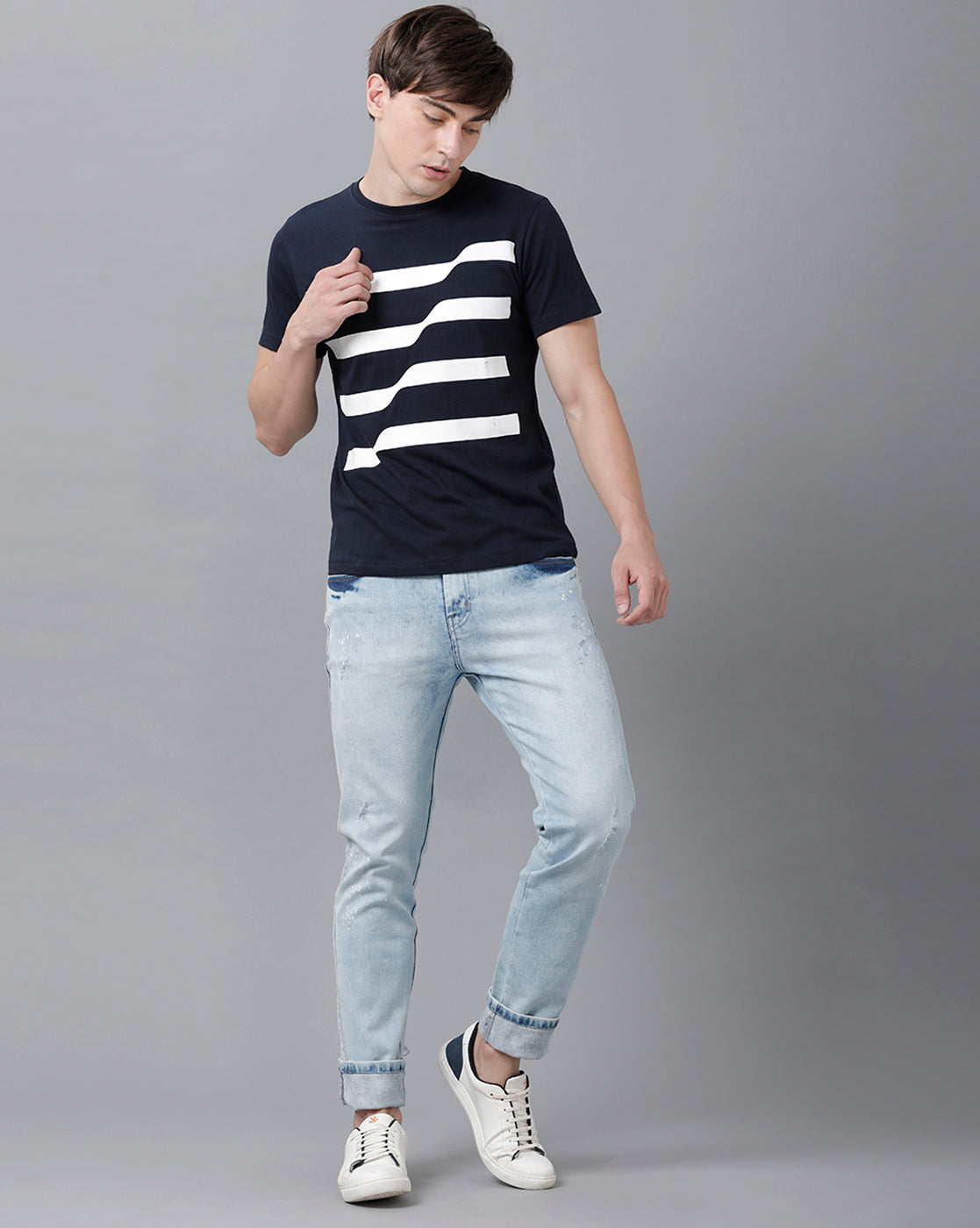 Men's Cotton Printed Casual T-Shirts C2 - Navy