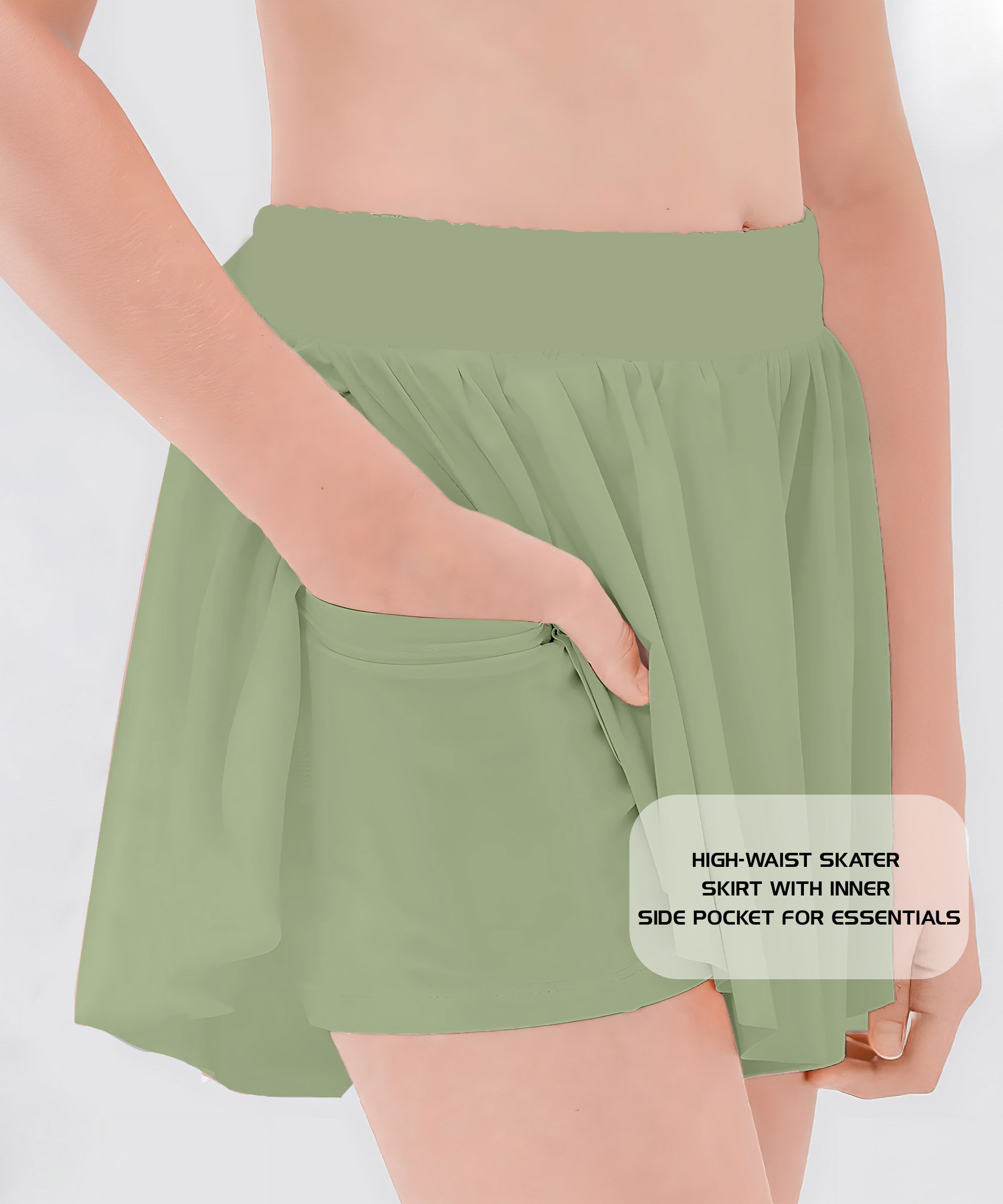Girls Stretchable Skirt with Inner Safety Shorts | Green