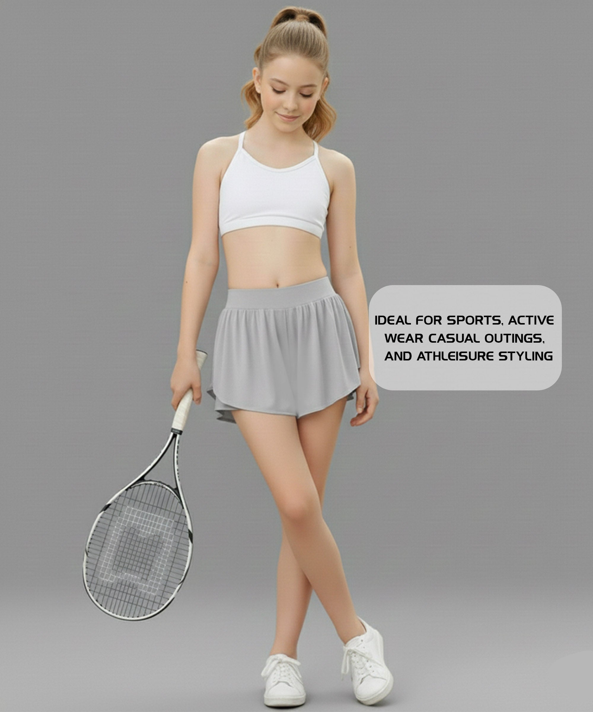 Girls Stretchable Skirt with Inner Safety Shorts | Grey