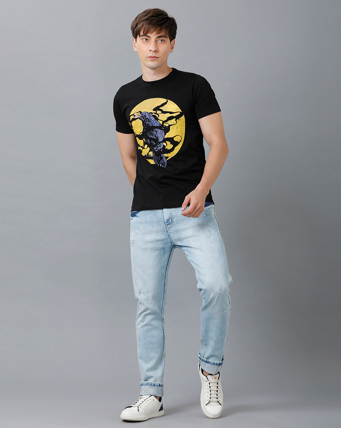 Men's 100% Cotton Printed Casual T-Shirts C1 - Black