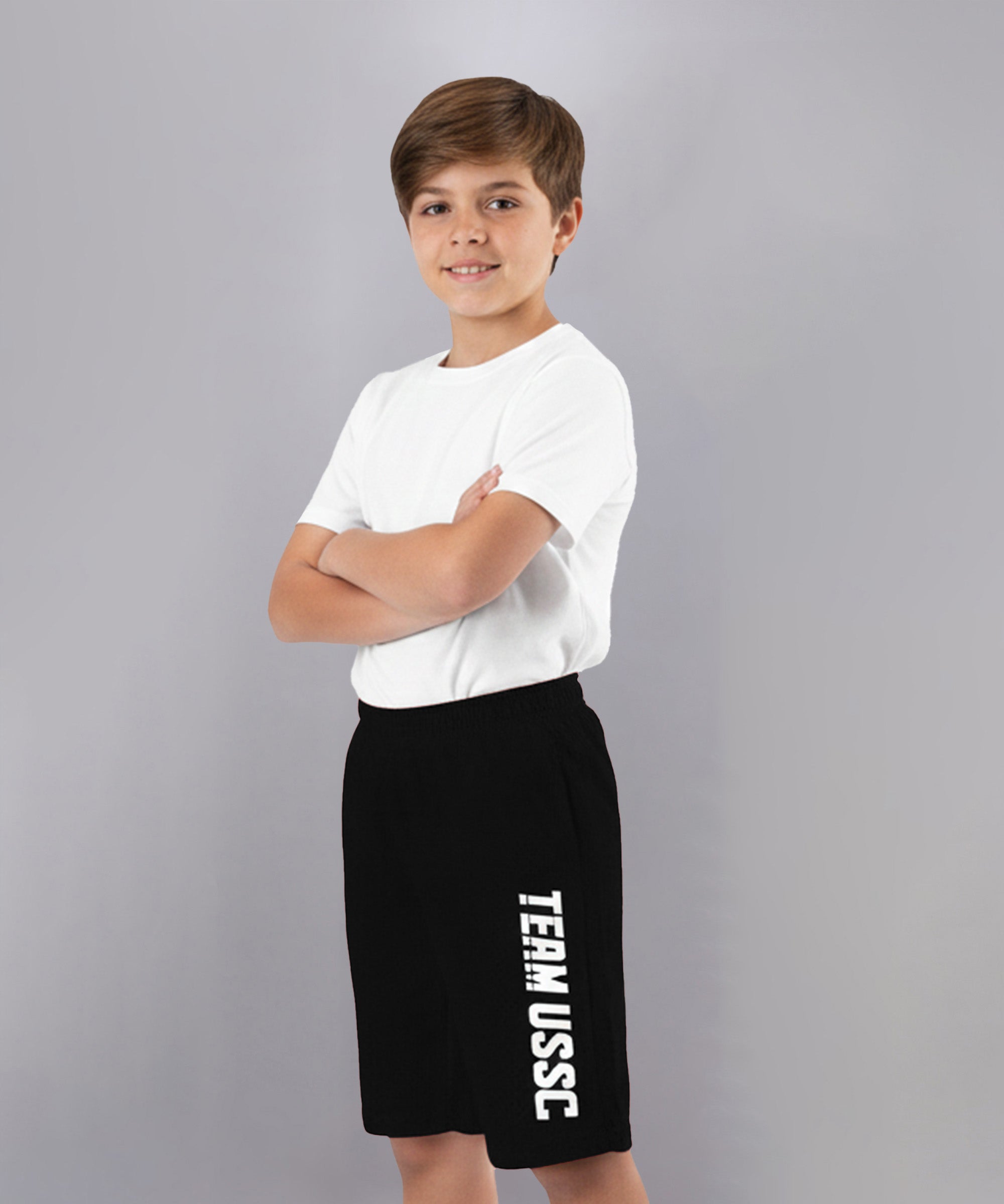 Boys Black Cotton Printed Bermuda USSC Shorts