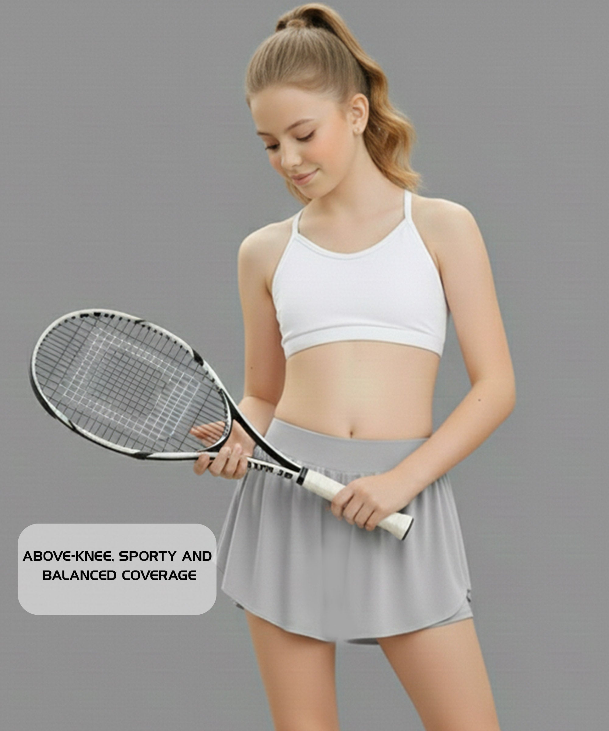 Girls Stretchable Skirt with Inner Safety Shorts | Grey