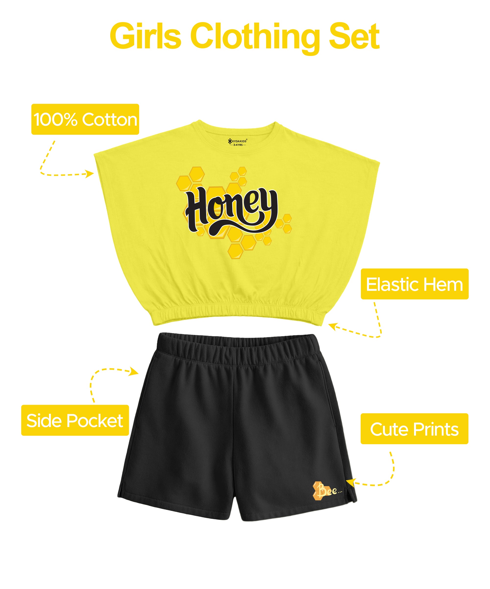 Girls  Cotton Printed Top & Shorts Co-Ord Set | Regular Fit