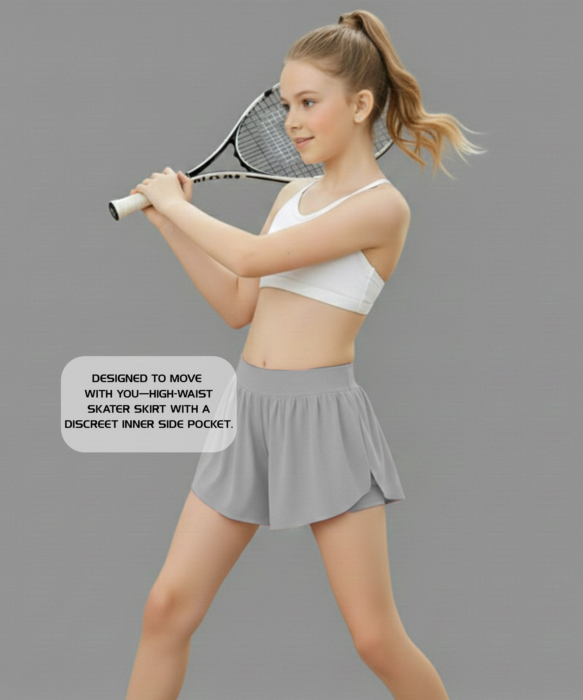 Girls Stretchable Skirt with Inner Safety Shorts | Grey