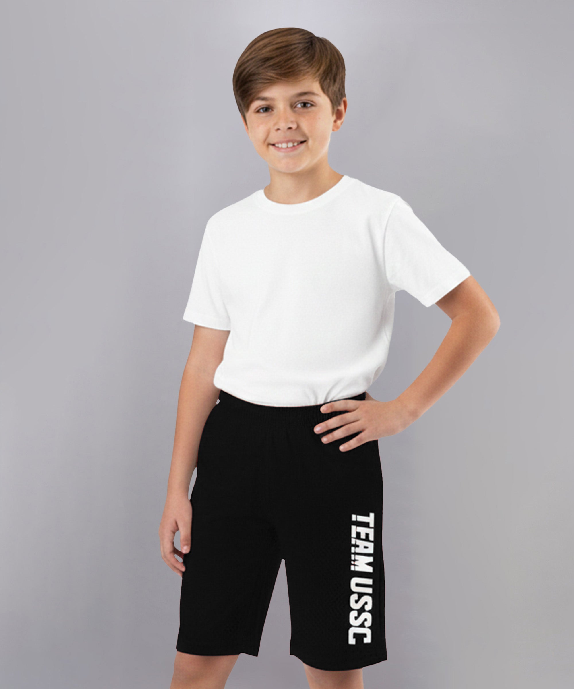 Boys Black Cotton Printed Bermuda USSC Shorts